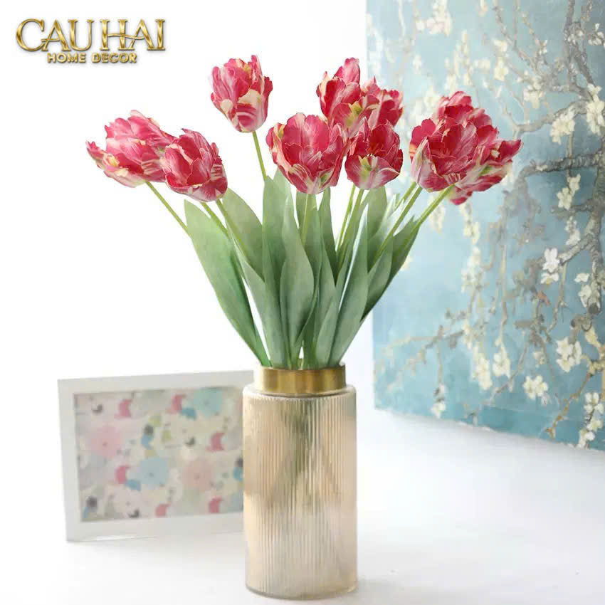 SET 2 CÀNH HOA PARROT TULIP POWDER PINK / FUCHSIA-CẬU HAI HOME DECOR