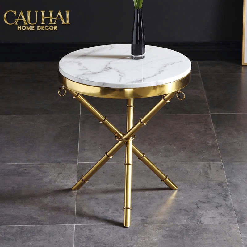 Bàn Sofa Marble Tròn Chinoiserie Bamboo D'Or Ivory H49x53