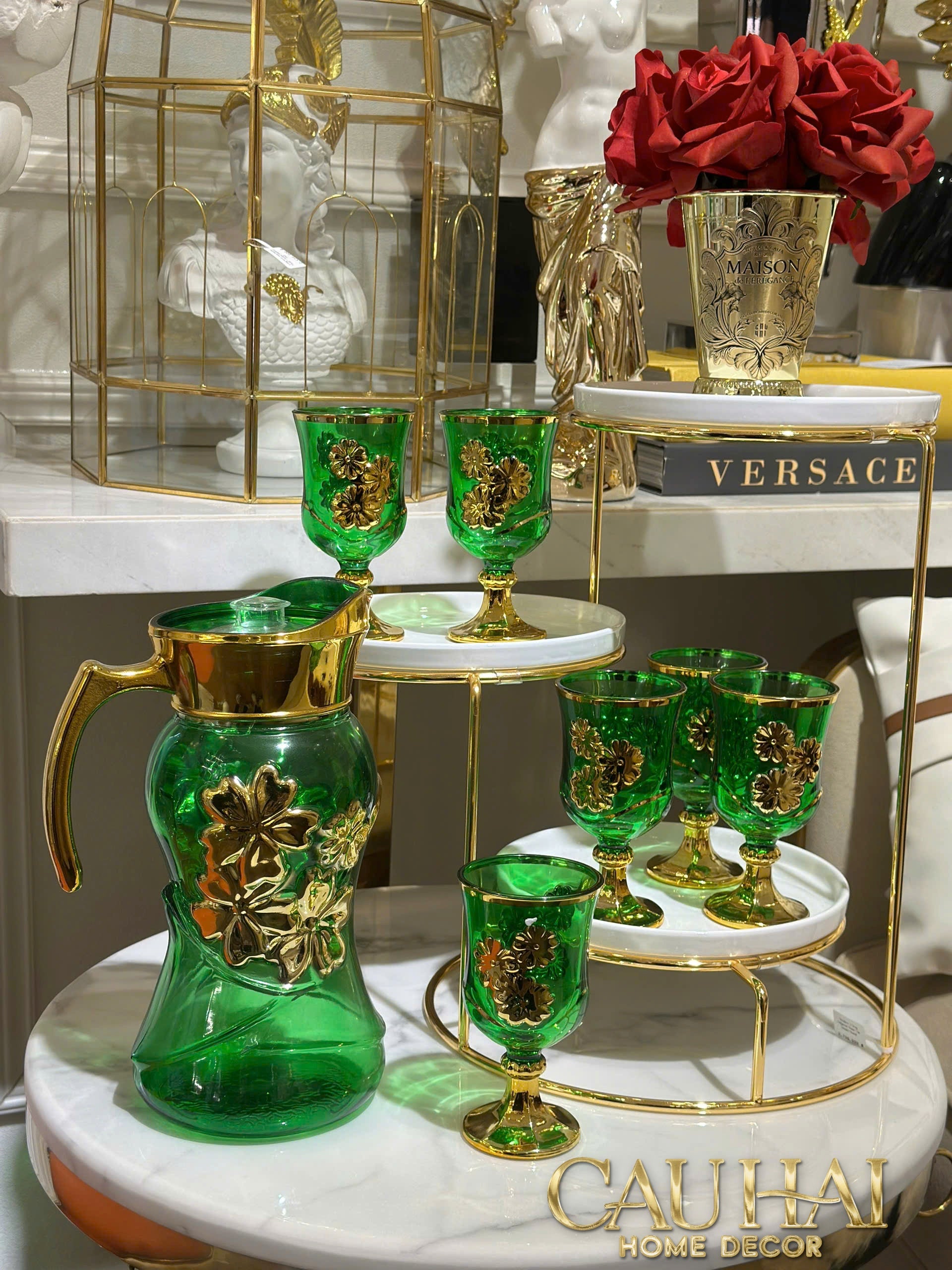 Set Binh Nuoc Thuy Tinh Grand Marquis Vert Jade Glass 7pcs
