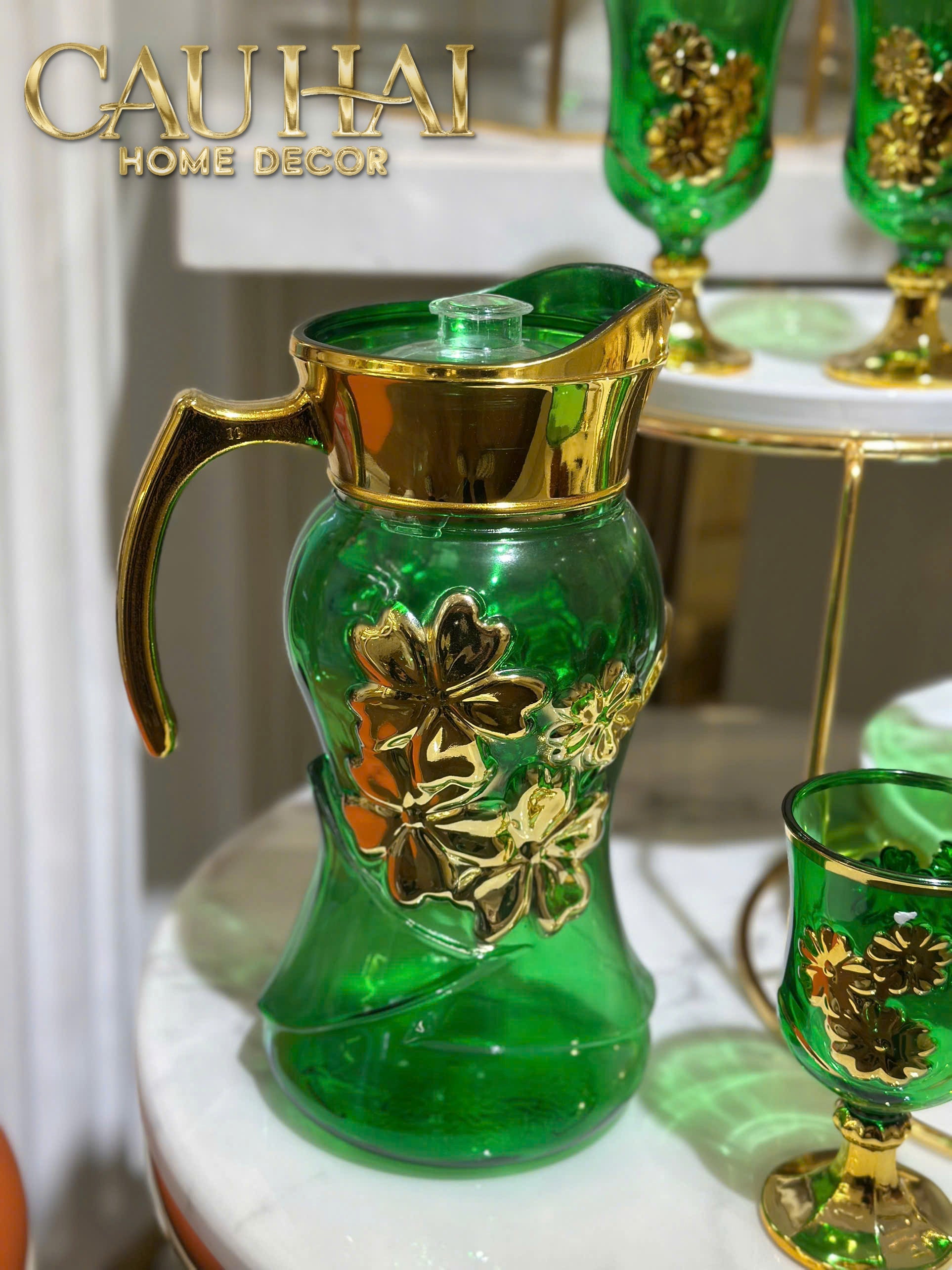 Set Binh Nuoc Thuy Tinh Grand Marquis Vert Jade Glass 7pcs
