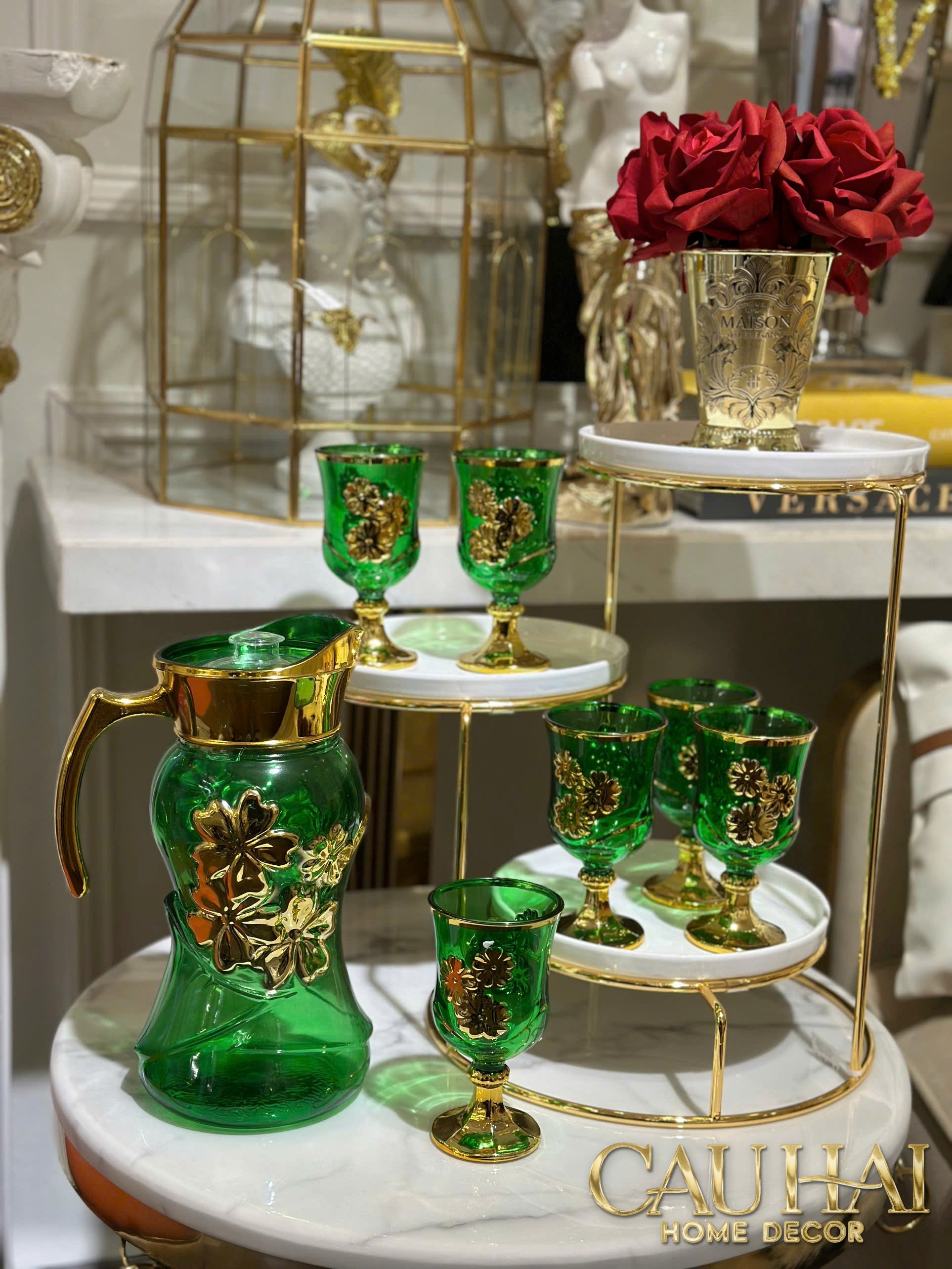 Set Binh Nuoc Thuy Tinh Grand Marquis Vert Jade Glass 7pcs