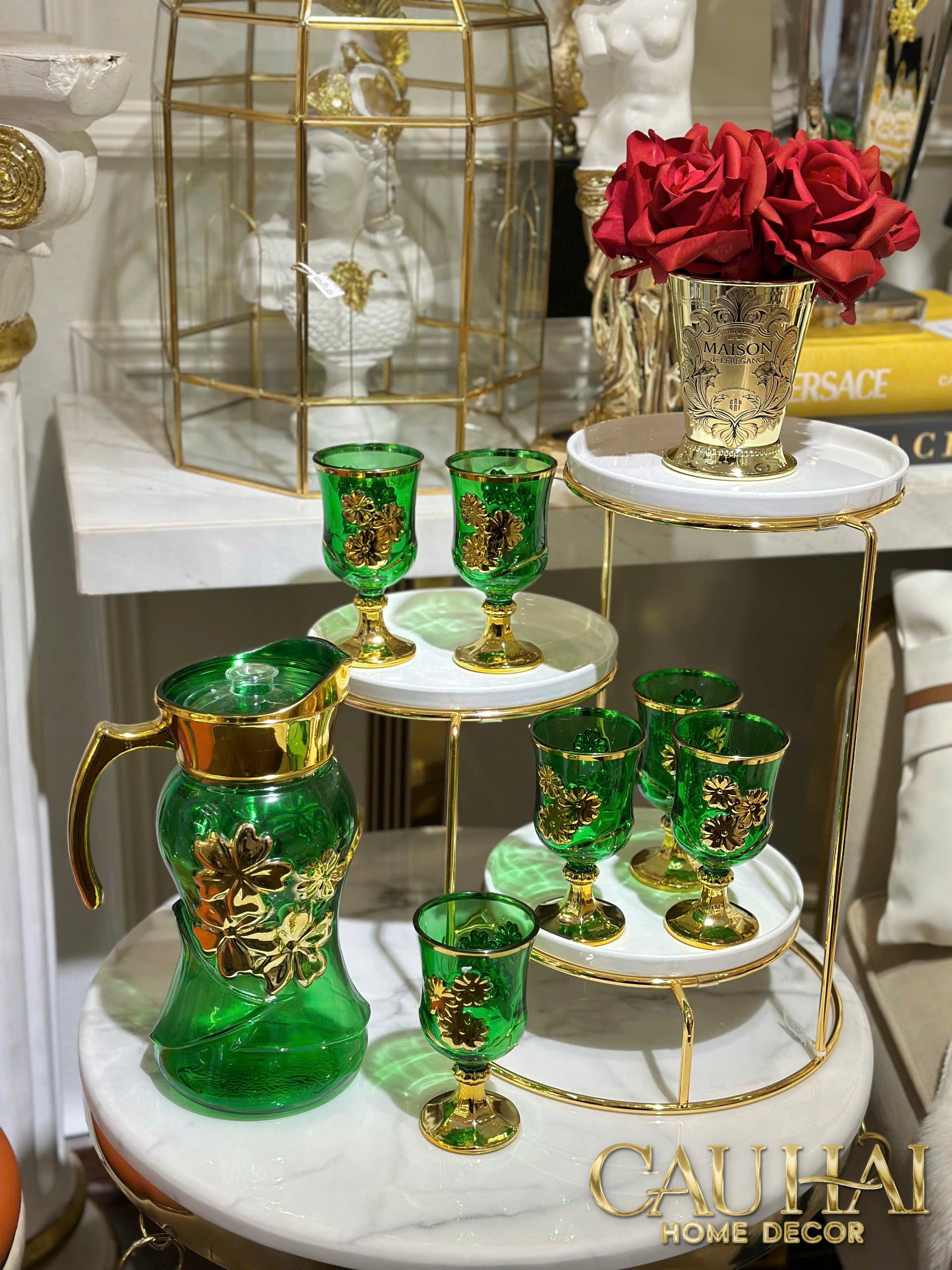 Set Binh Nuoc Thuy Tinh Grand Marquis Vert Jade Glass 7pcs