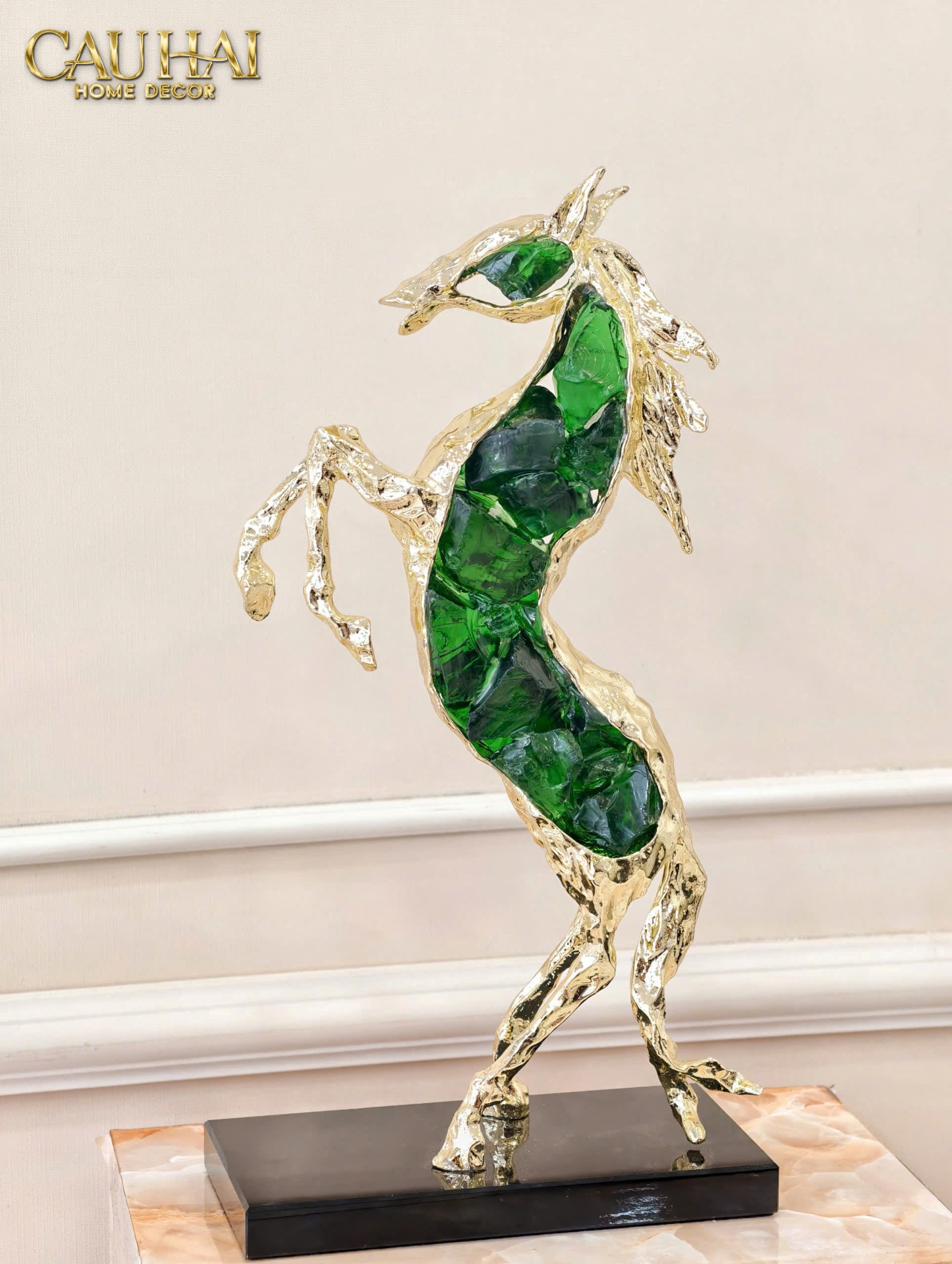 Maison Couture - Tượng Ngựa Bằng Đồng Đá Flotite Green - Brasson  Équestre  Cheval Émeraude 20x40