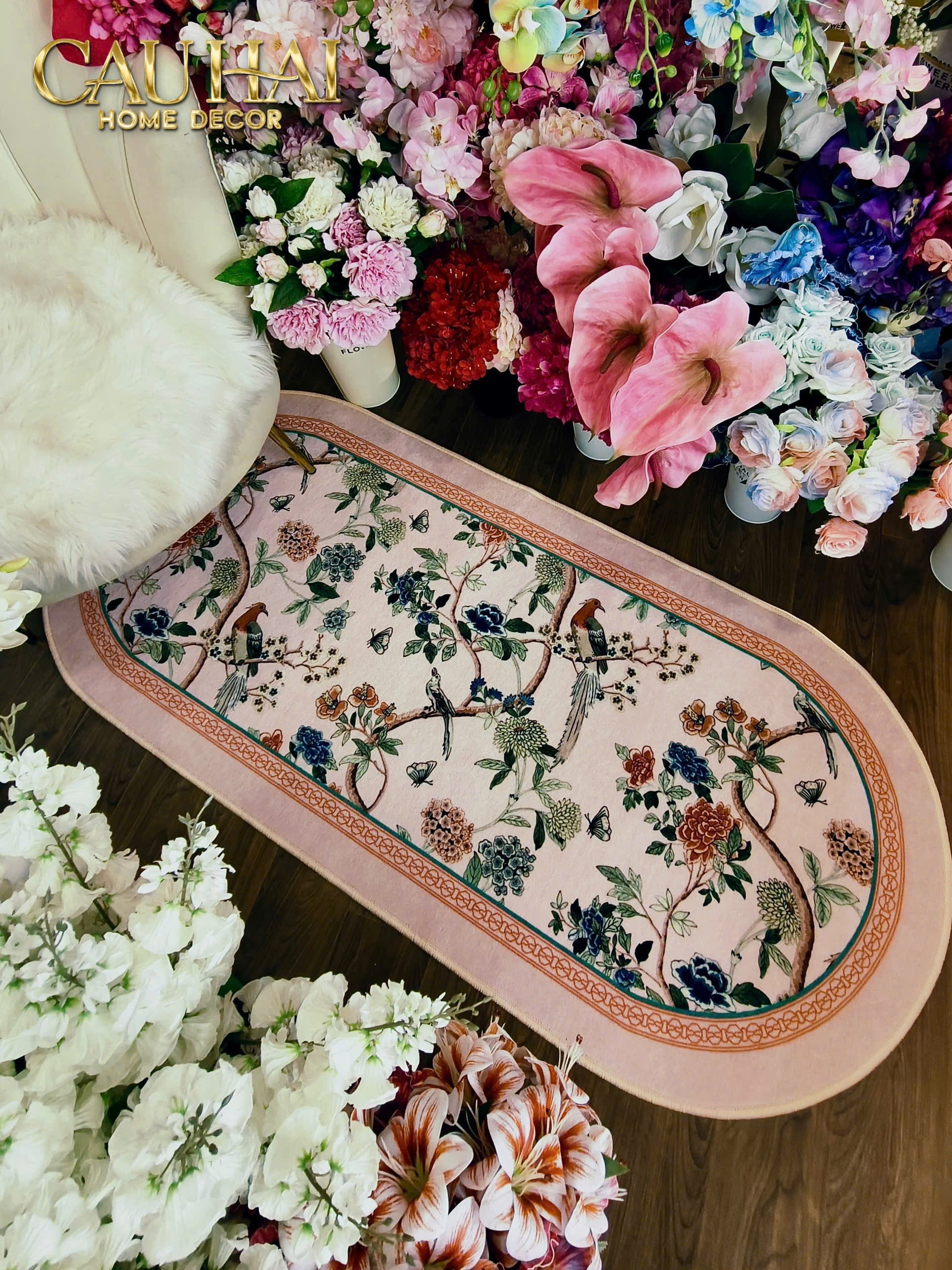 Maison Couture -   Set Thảm Bếp Da Cao Cấp 45X75/150 La Muse Pink Plush Jardin