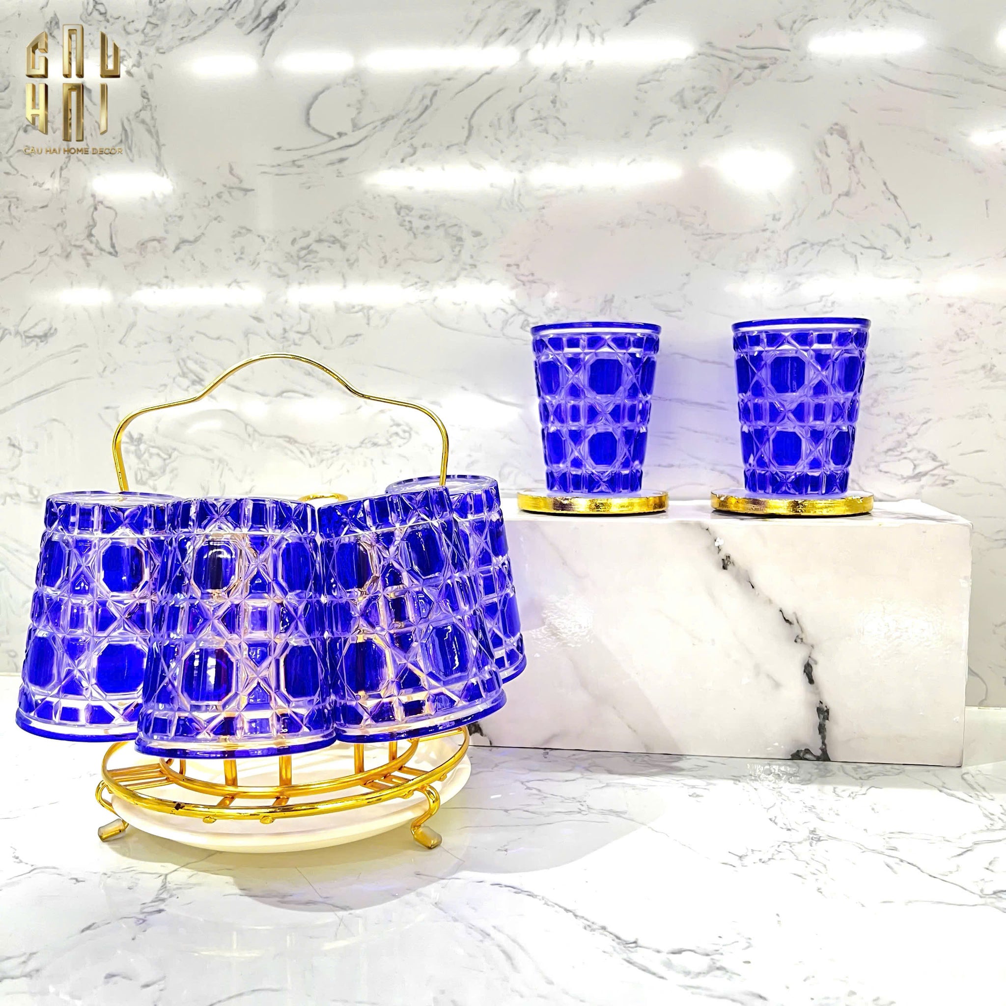 Set 2 Ly Cocktail Thuỷ Tinh D.O  - Amethyst Cobalt 310Ml