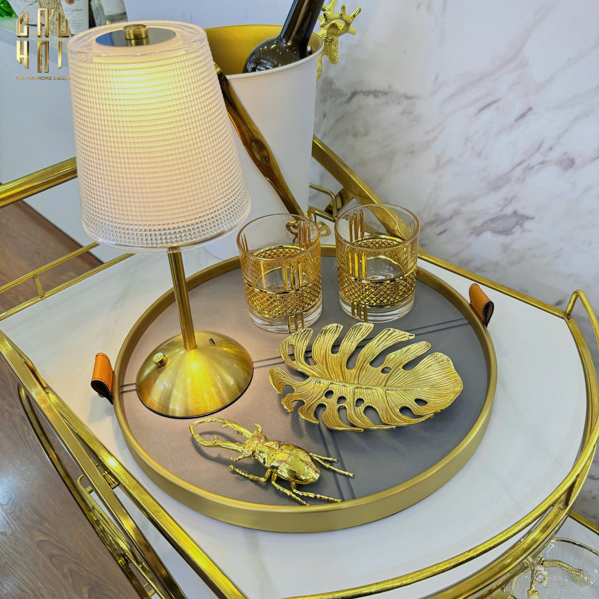 Maison Couture - Khay Tròn Bọc Da Viền Hợp Kim Gray Edin D36-KHAY TRANG TRÍ-CẬU HAI HOME DECOR