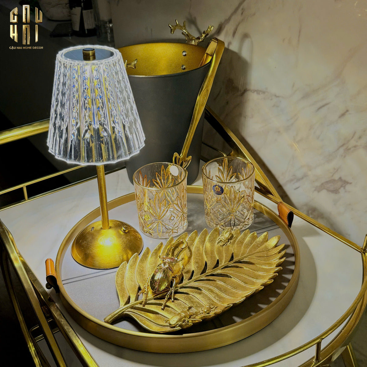 Maison Couture - Khay Tròn Bọc Da Viền Hợp Kim Gray Edin D36-KHAY TRANG TRÍ-CẬU HAI HOME DECOR