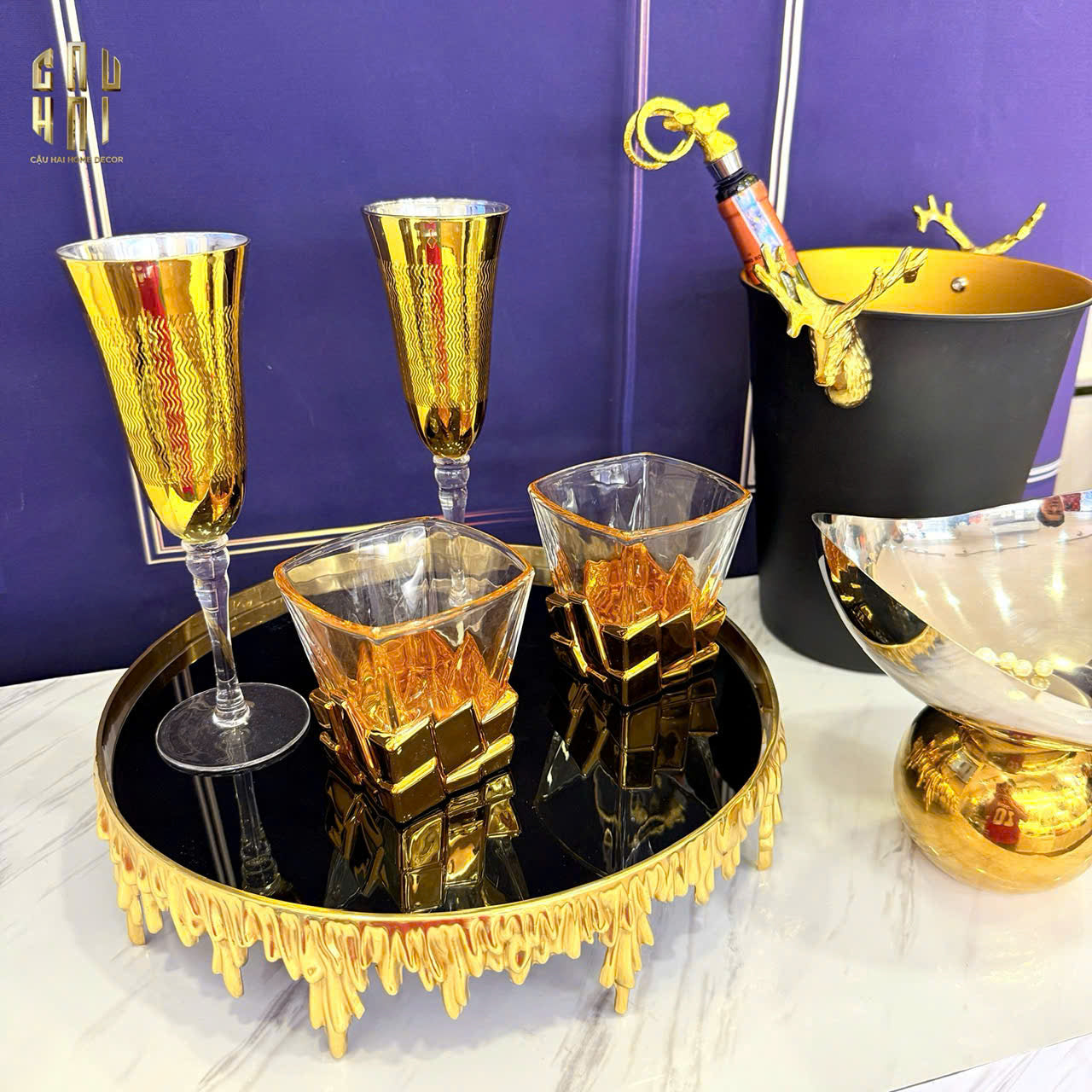 Ly Champagne Thuỷ Tinh Mạ Vàng Glorious of The Champion 22.3x7 180ml Allure Champagne Glasses