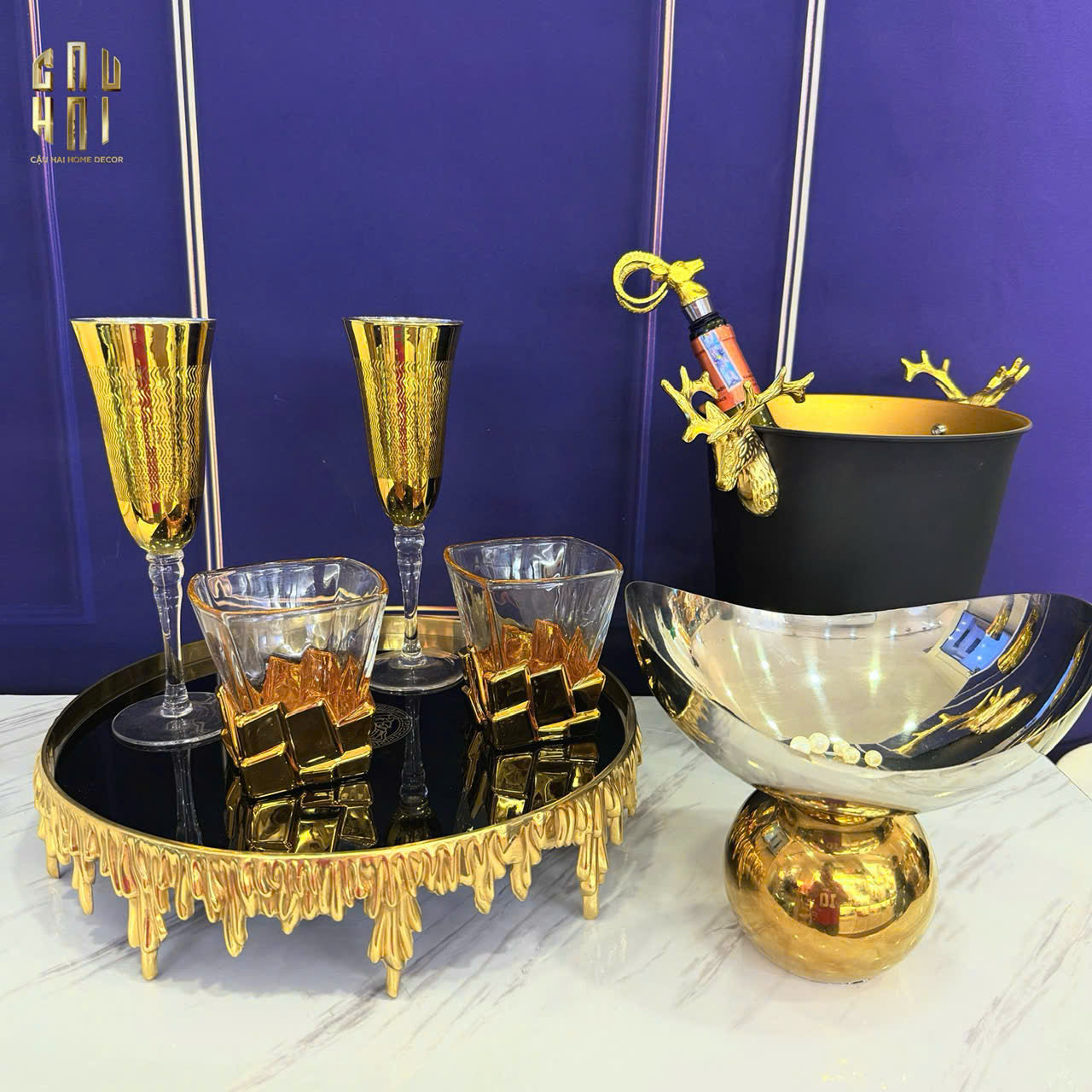 Ly Champagne Thuỷ Tinh Mạ Vàng Glorious of The Champion 22.3x7 180ml Allure Champagne Glasses