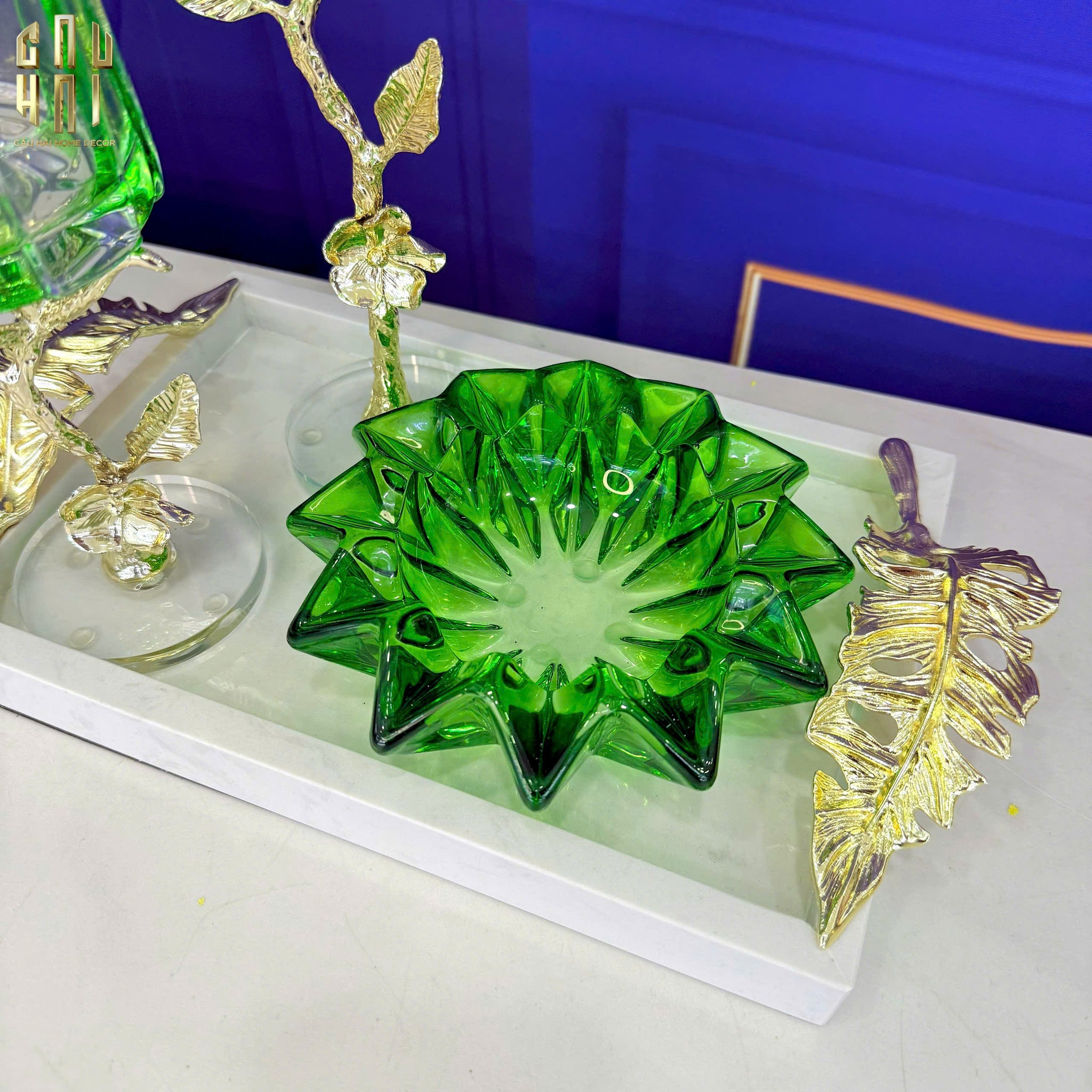Maison Couture -  Gạt Tàn Pha Lê Lục Bảo  Émeraude Cristalleries Décor Ashtrays S9