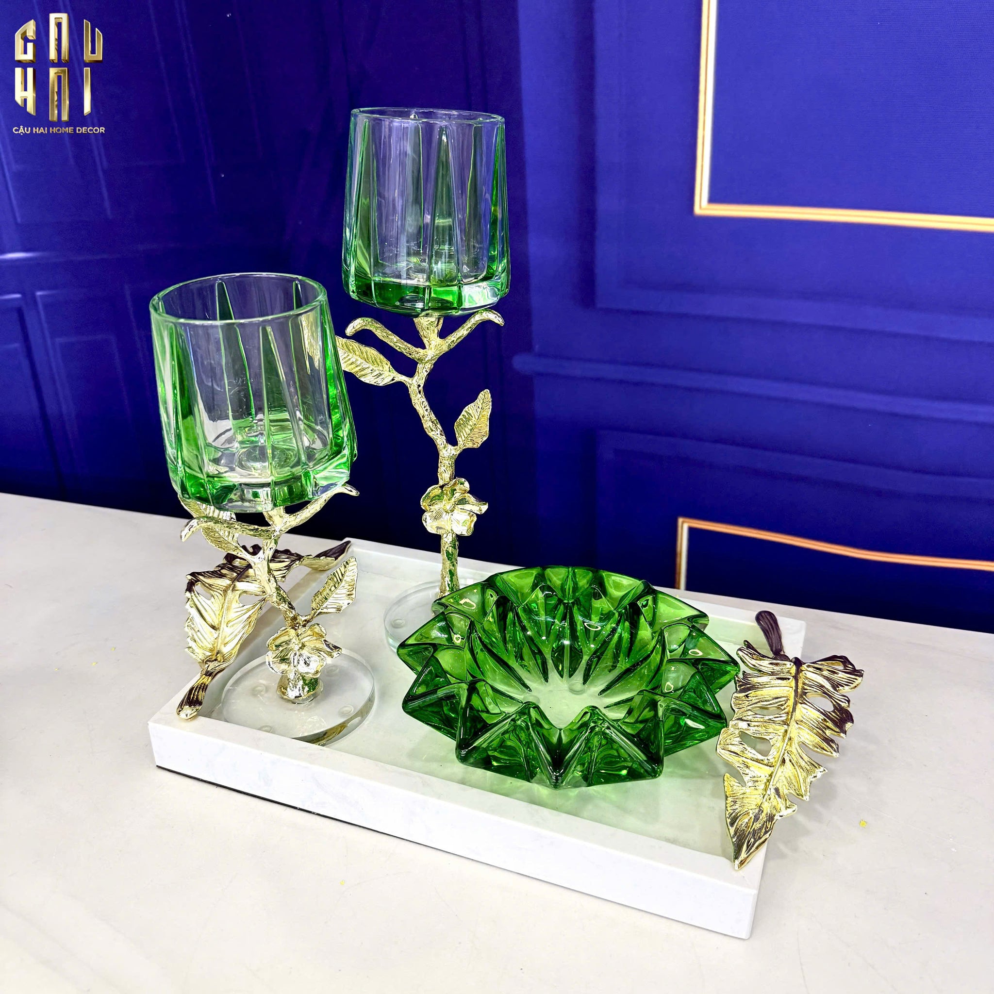 Maison Couture -  Gạt Tàn Pha Lê Lục Bảo  Émeraude Cristalleries Décor Ashtrays S9