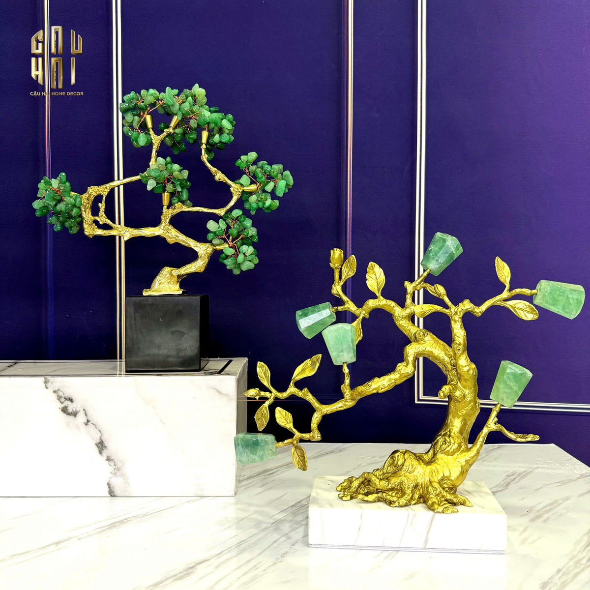 Maison Couture - Tượng Nhân Sâm Bằng Đồng Đá Thạch Anh Xanh - Brasson Aventurine Quartz - Root Of Eternity 9x30x27-TƯỢNG TRANG TRÍ-CẬU HAI HOME DECOR