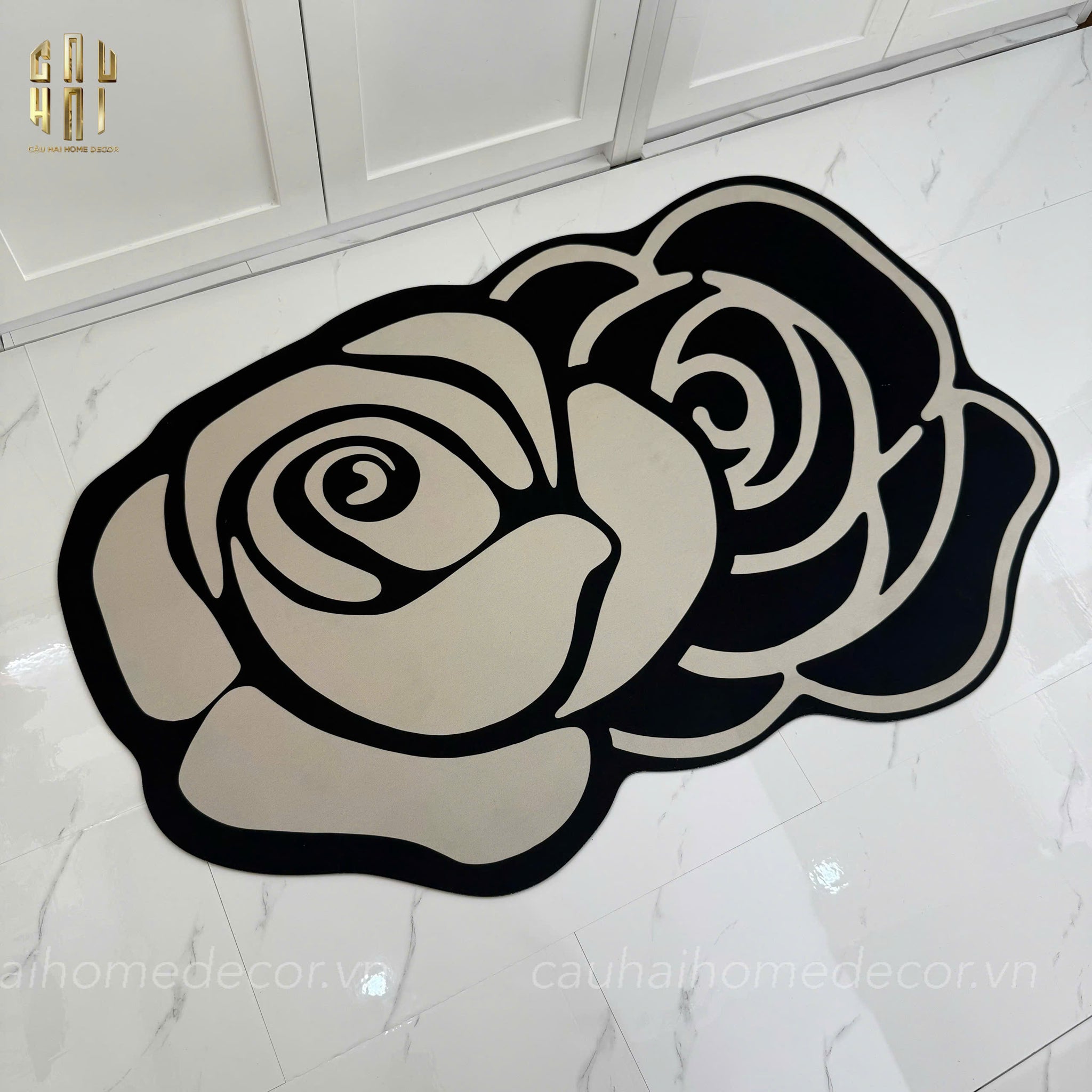 Thảm Bed Tròn Dệt Kim Hoa Trà Đen D100 Camélia Noir