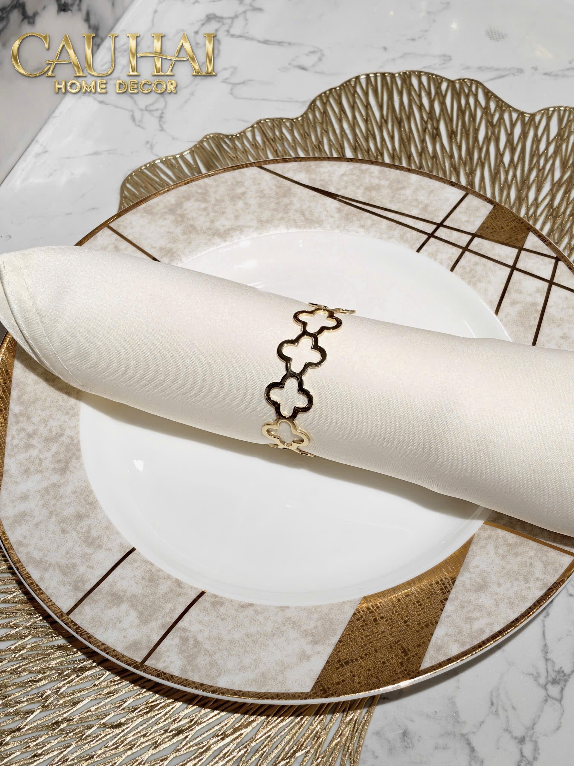 Napkin Ring Clover Fleur Monogram Quatrefoil