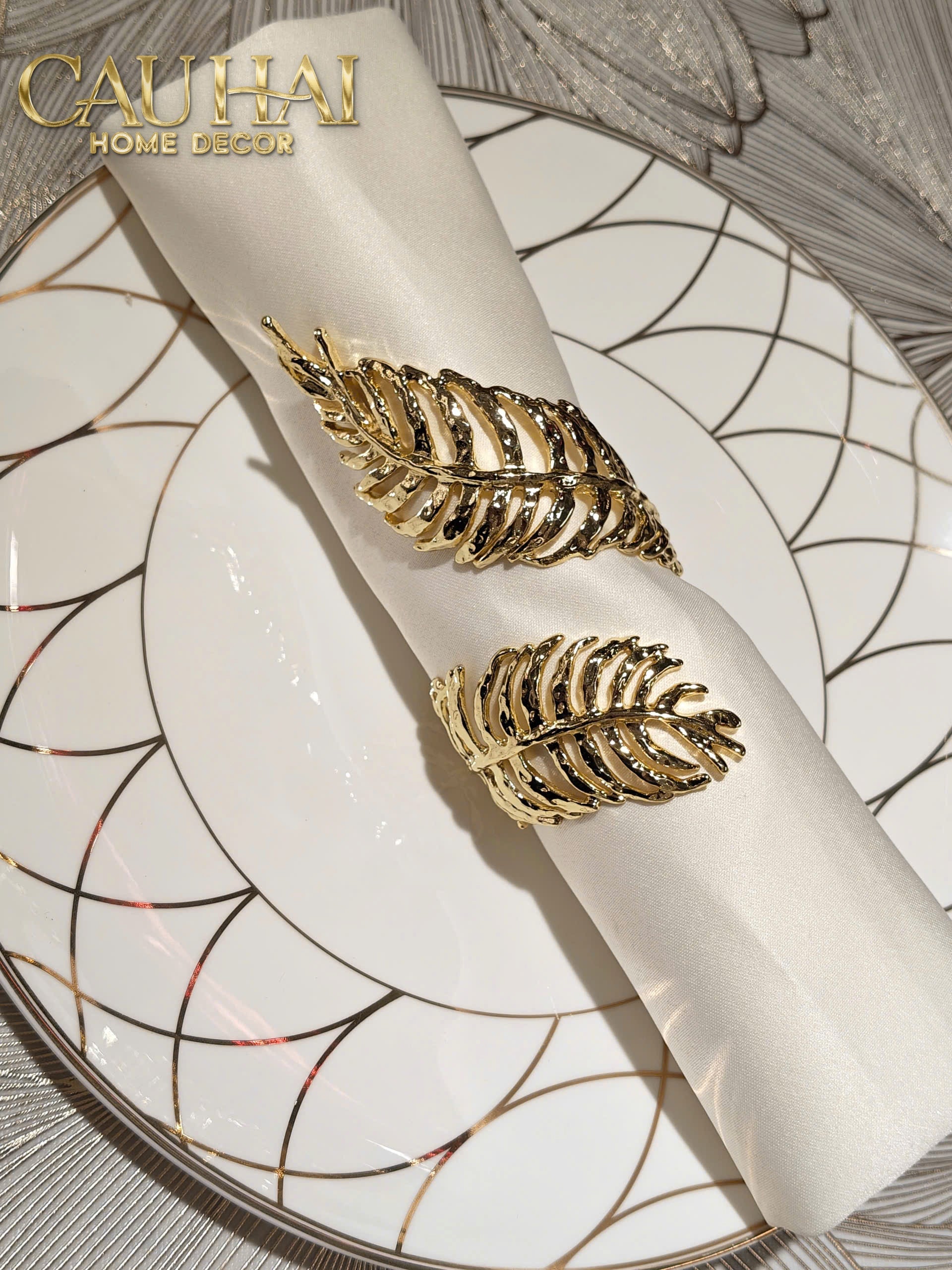 Vòng Khăn Ăn - Gilded Willow Leaf Dinnerware Napkin Ring