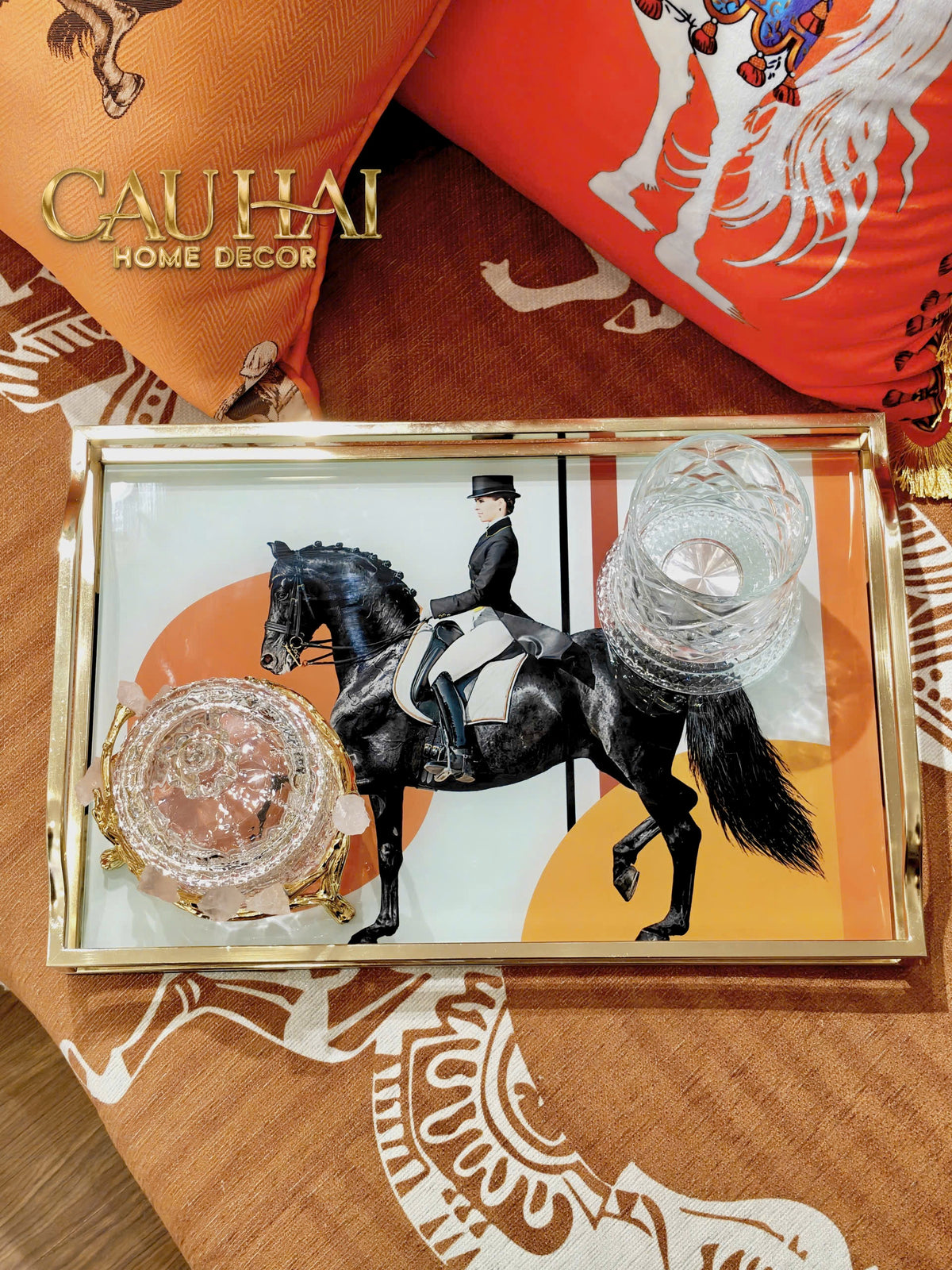 Héritage Noble Polo Horseman Rectangular Mirror Tray Decorative Trays 38x25.3x5.8