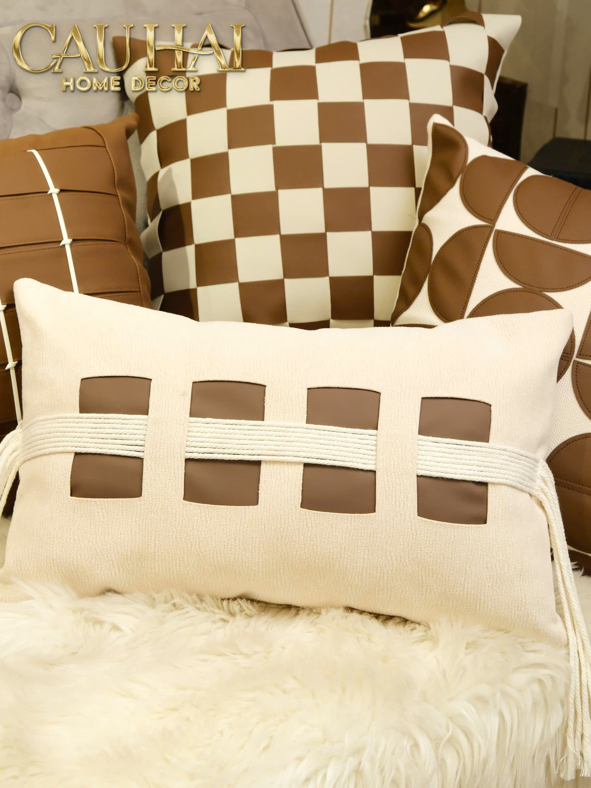 Gối Linen Sangle Tressée Chocolate Ivory 30x50