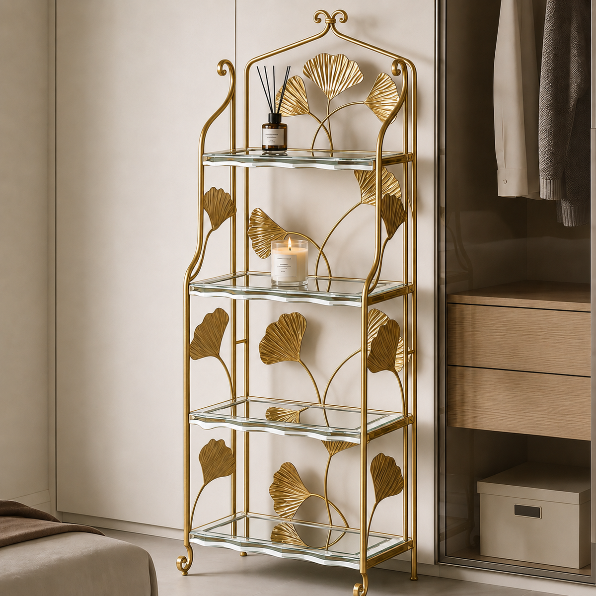 Maison Couture - Kệ Trưng Bày Lá Ngân Hạnh 4 Tầng Ginkgo Royale Étagère 14K Mirror-KỆ TRANG TRÍ-CẬU HAI HOME DECOR