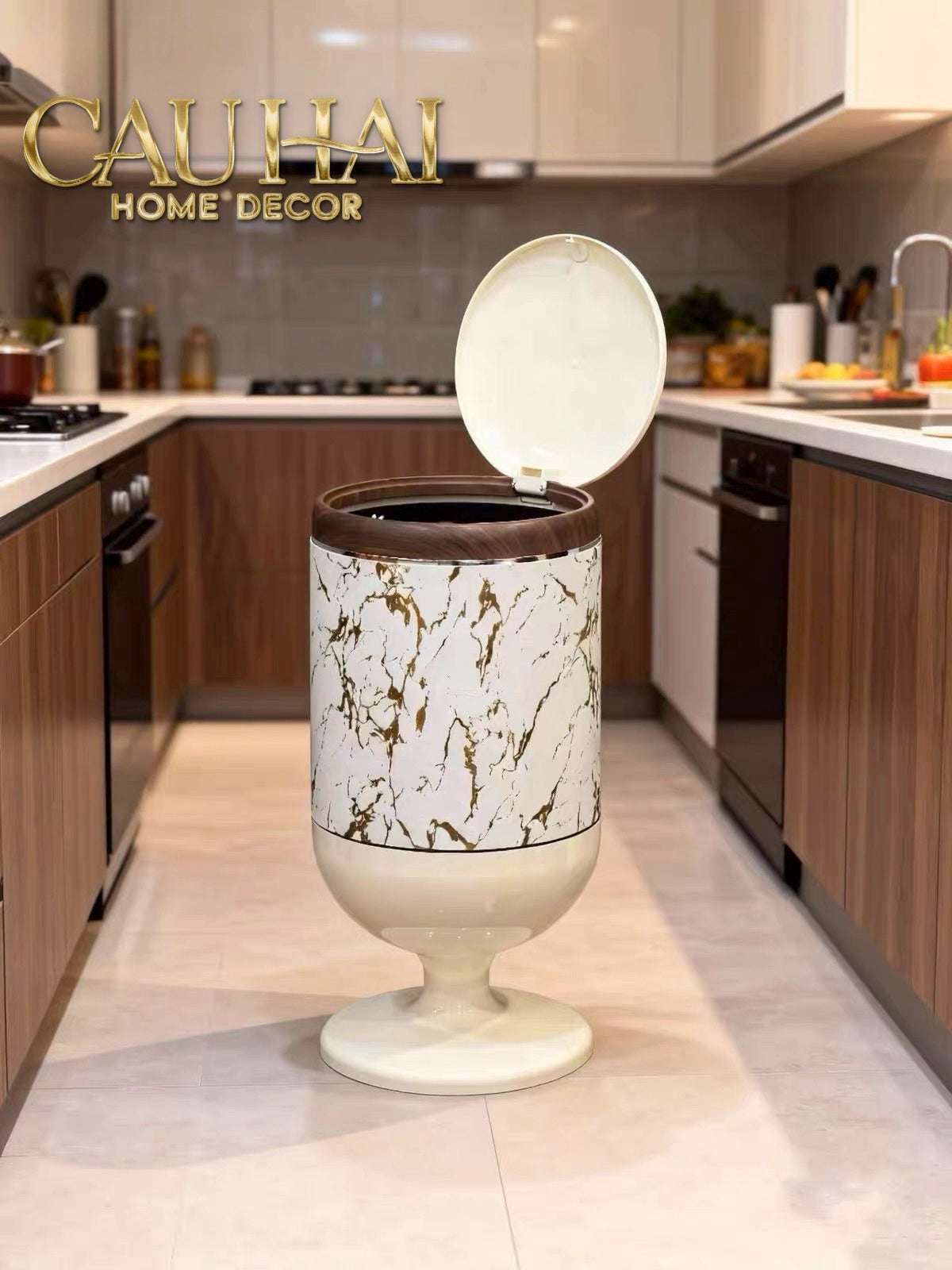 Thùng Rác Cao Cấp 20L Vân Đá - Marble Royale Gold