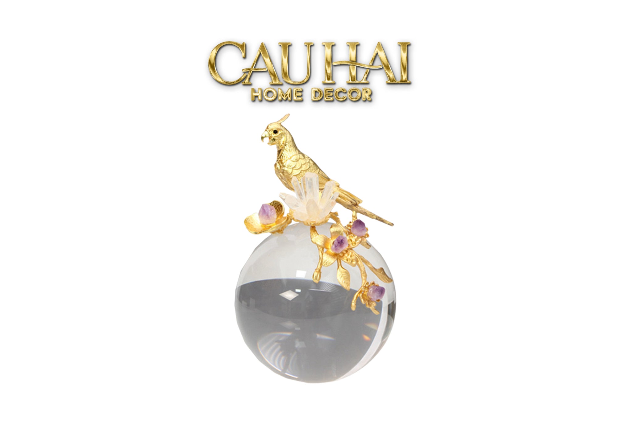 HOME COUTURE - TƯỢNG QUẢ CẦU PHA LÊ AMETHYST PARROT D'Or SPHERE H23