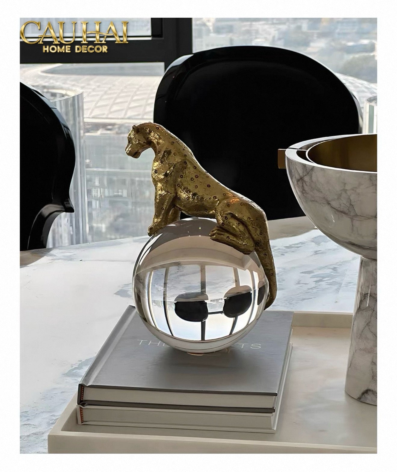 Maison Couture - Tượng Quả Cầu Pha Lê - Tượng Báo Bằng Đồng -   Regal  Brasson Panther Globe 15x30