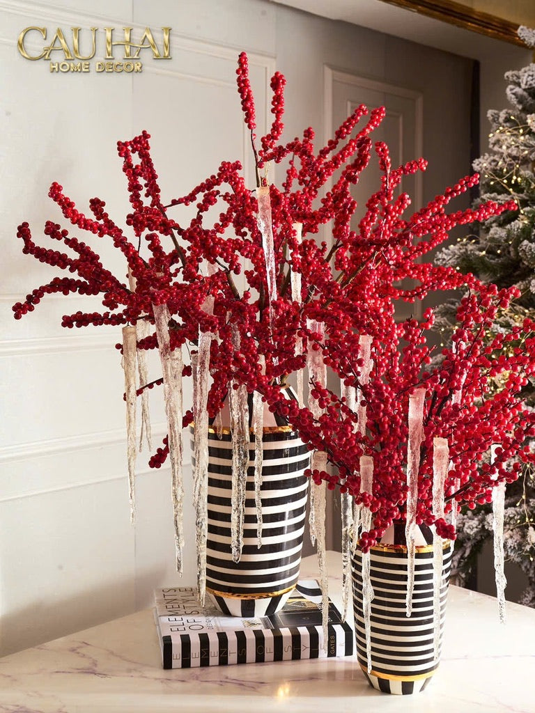 FÊTES COUTURE - SET BÌNH VÀ HOA WINTERBERRY ICICLE H40 - CẬU HAI HOME DECOR