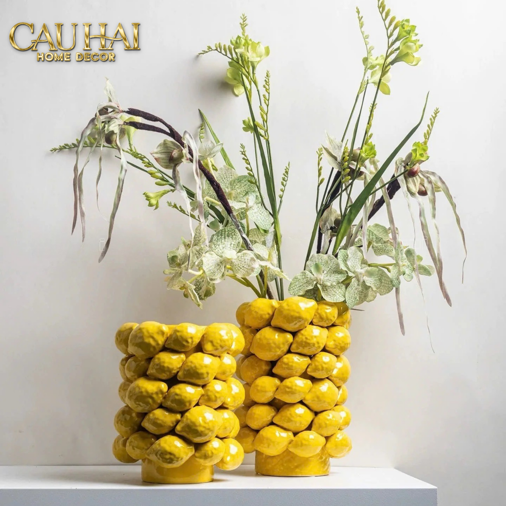 HOME COUTURE - BÌNH HOA CERAMIC CITRON - ÉCLAT JAUNE H25-CẬU HAI HOME DECOR