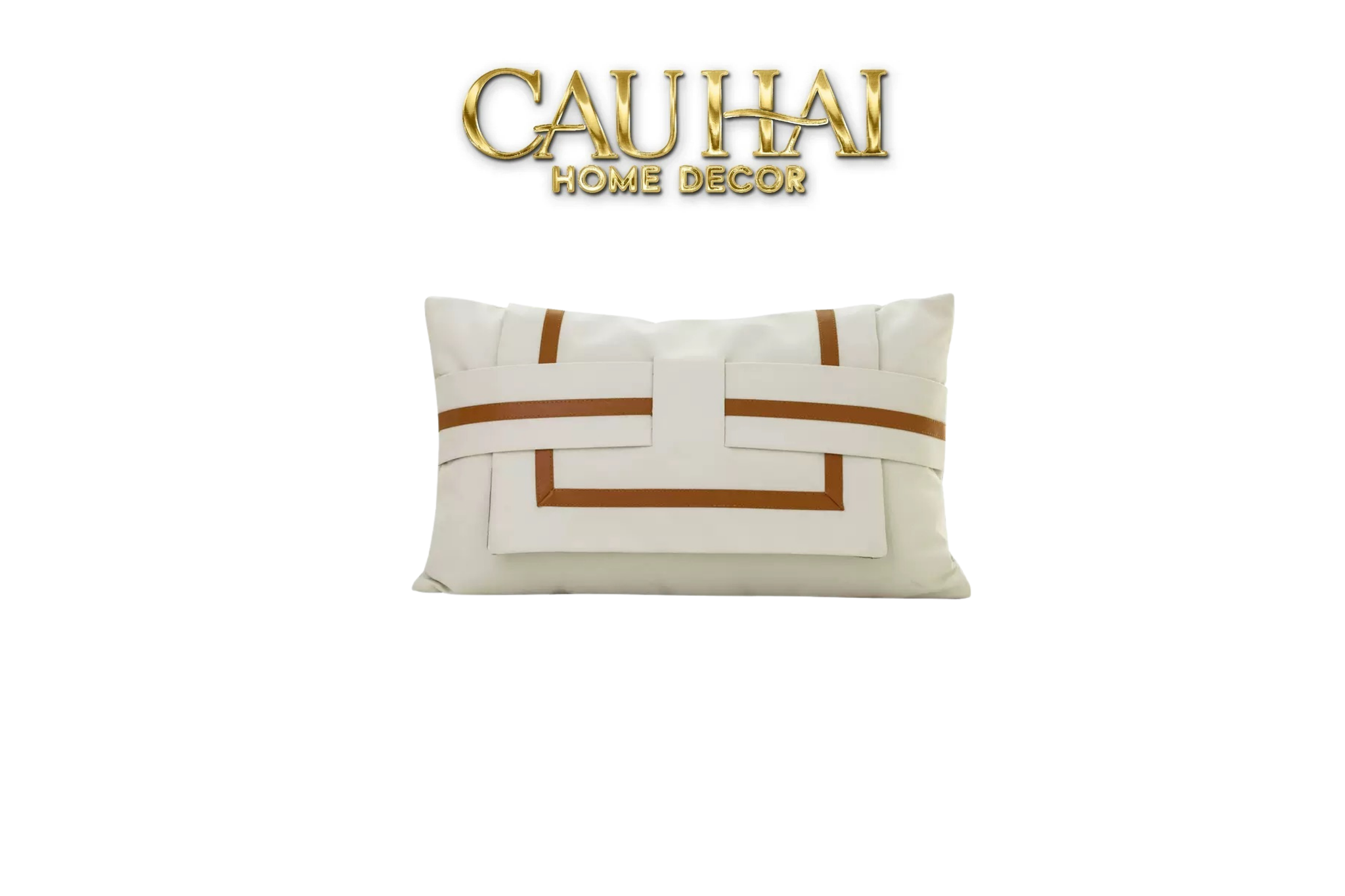 Gối Da Cadre Harnais Ivory Cognac 30x50