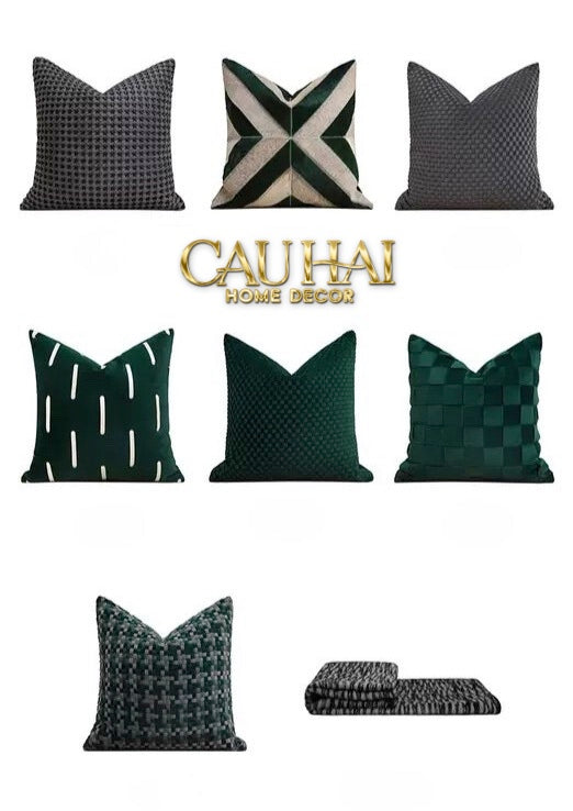 HOME COUTURE - VỎ GỐI DA CHEVRON PATCHWORK 45-CẬU HAI HOME DECOR