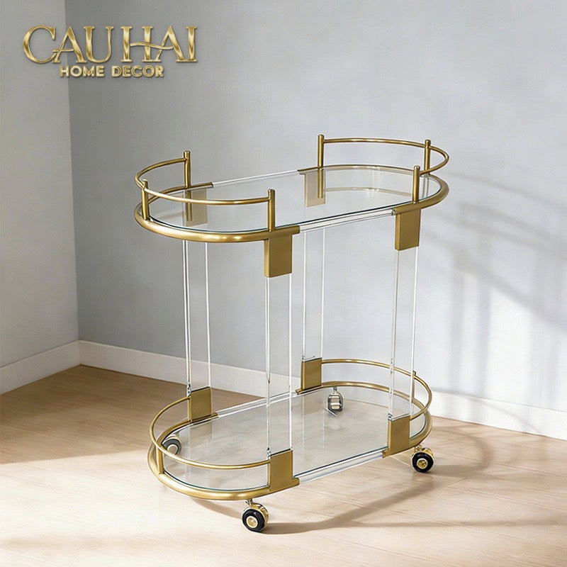 Maison Couture - Xe Đẩy Quầy Bar Oval 2 Tầng Kính Acrylic L’Arc Doré