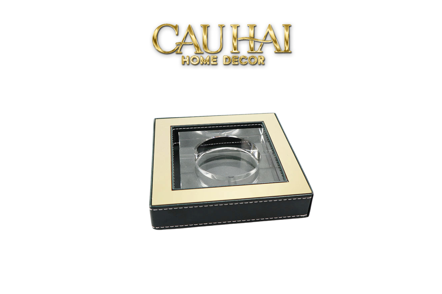Gạt Tàn Pha Lê  Bọc Viền Da Cendrier Cristalleries Clair Squares Ashtray 15x15