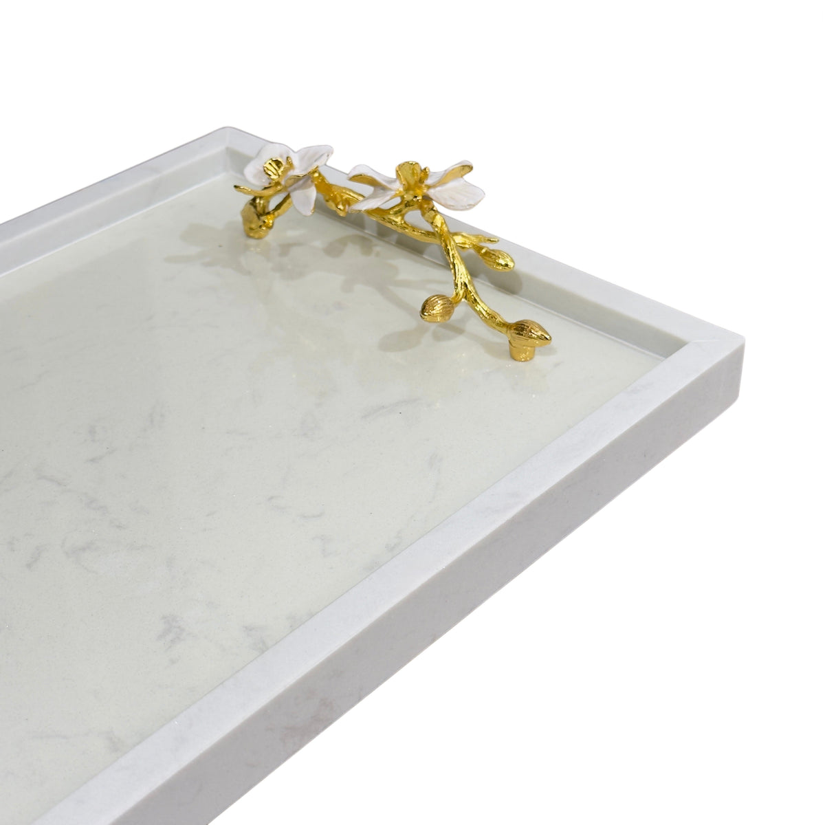 Maison Couture - Khay Đá Marble Chữ Nhật Haute Orchid Golden Branches Decorative Trays 25x40