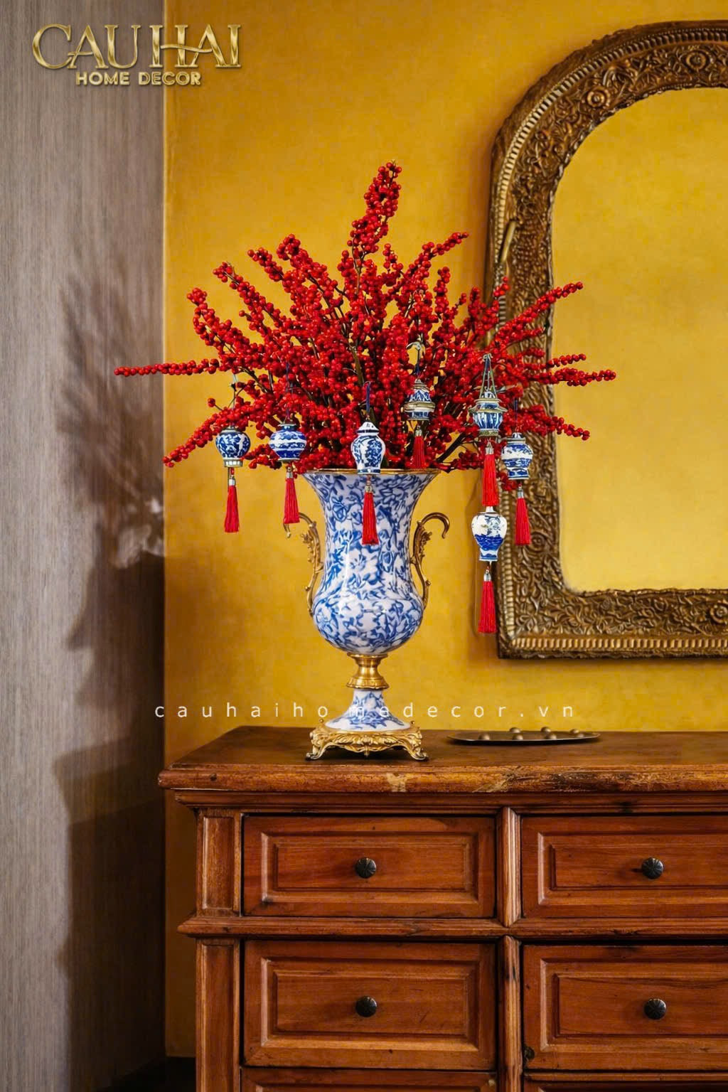 Maison Couture - Bình Hoa Imperium Empire Divine Vase - Indochine Revival Floréal Bleu Urn H40x28x23