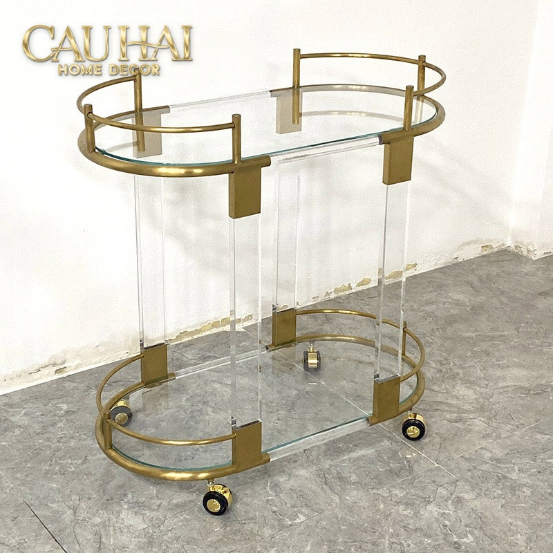 Maison Couture - Xe Đẩy Quầy Bar Oval 2 Tầng Kính Acrylic L’Arc Doré