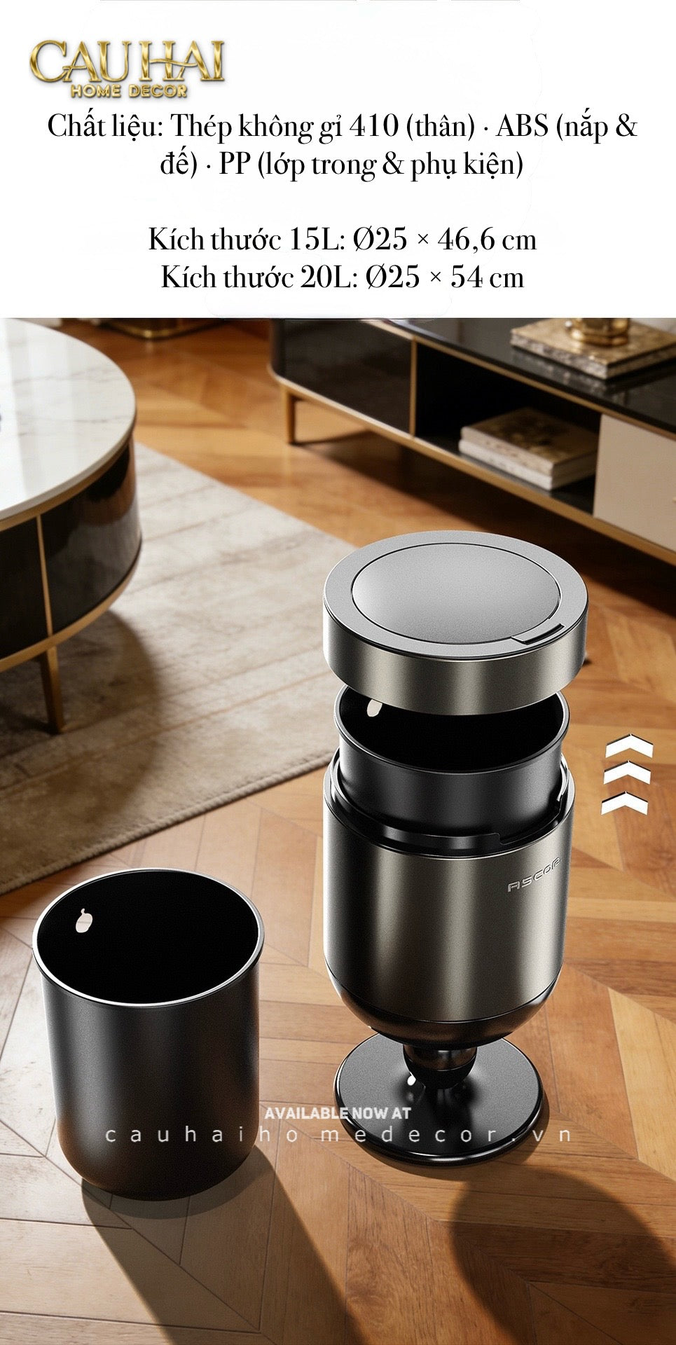 Thùng Rác Titanium Goblet Stainless Steel Modernist Trash Cans 20L 25x54