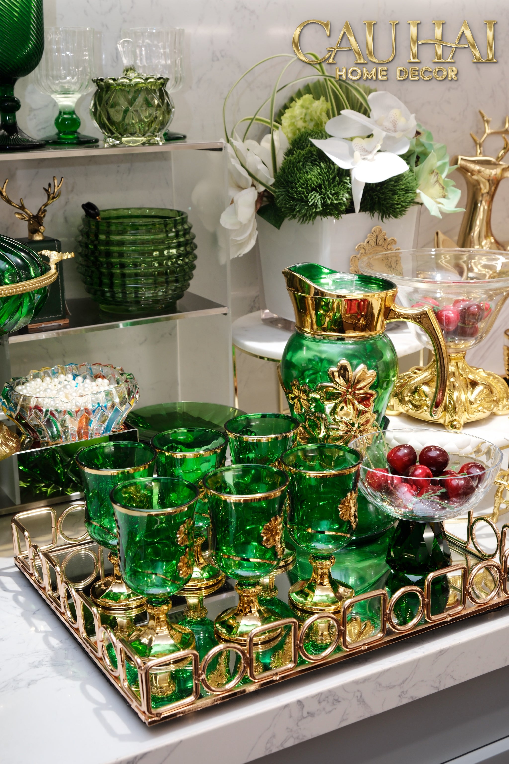 Set Binh Nuoc Thuy Tinh Grand Marquis Vert Jade Glass 7pcs