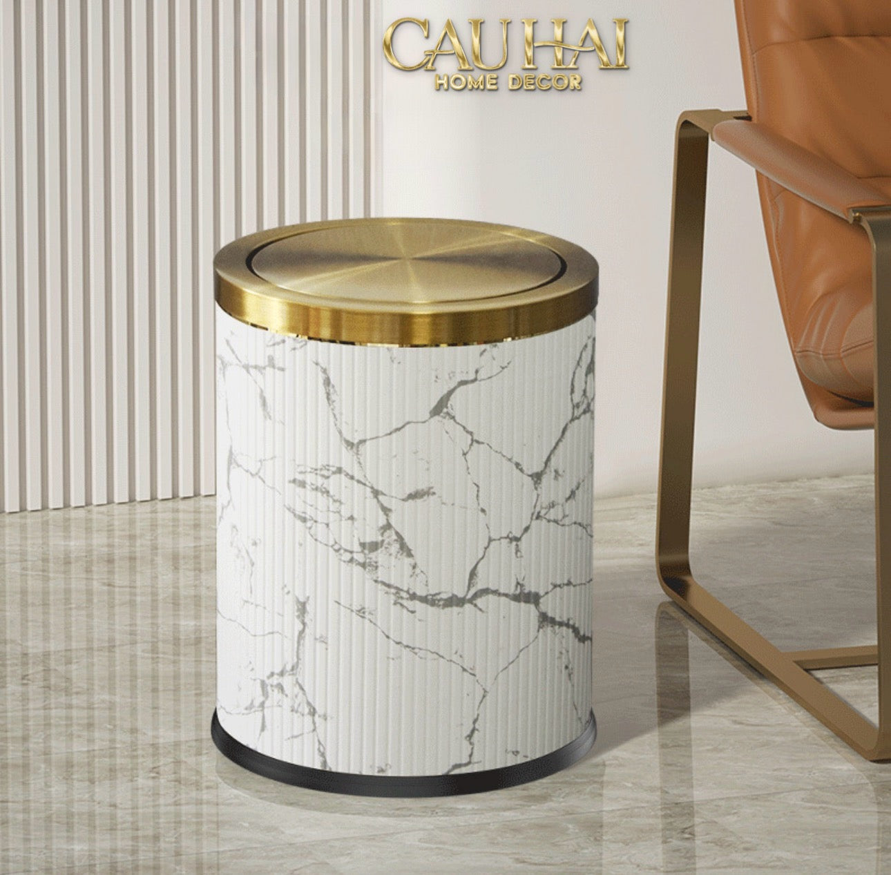 Thùng Rác Da Vân Đá Marble Prime Minimal Desk Trash Cans 9L 20x31