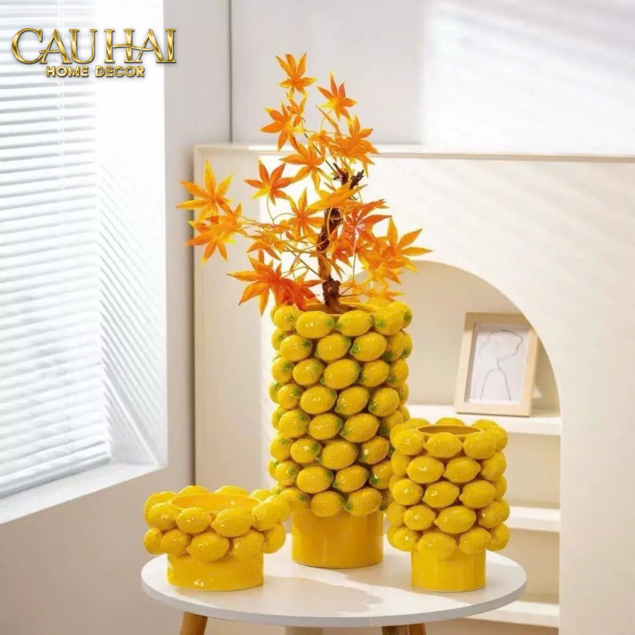 HOME COUTURE - BÌNH HOA CERAMIC CITRON - ÉCLAT JAUNE H25-CẬU HAI HOME DECOR