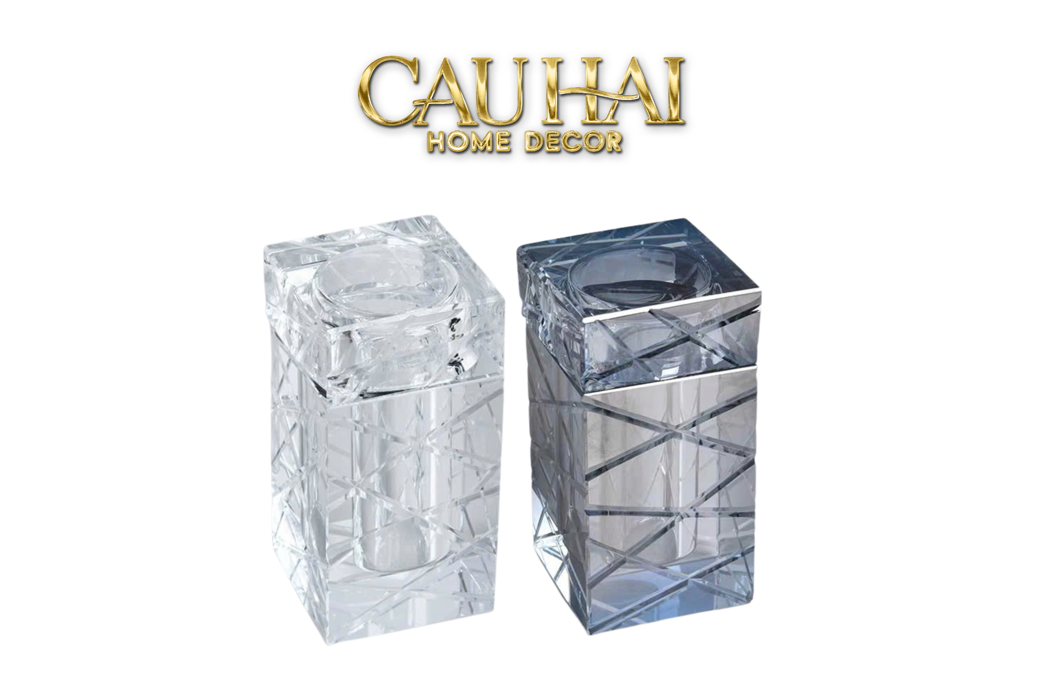 Maison Couture - Lọ Tăm Bông Cannage Diamant Facetté Vanity Cristal.