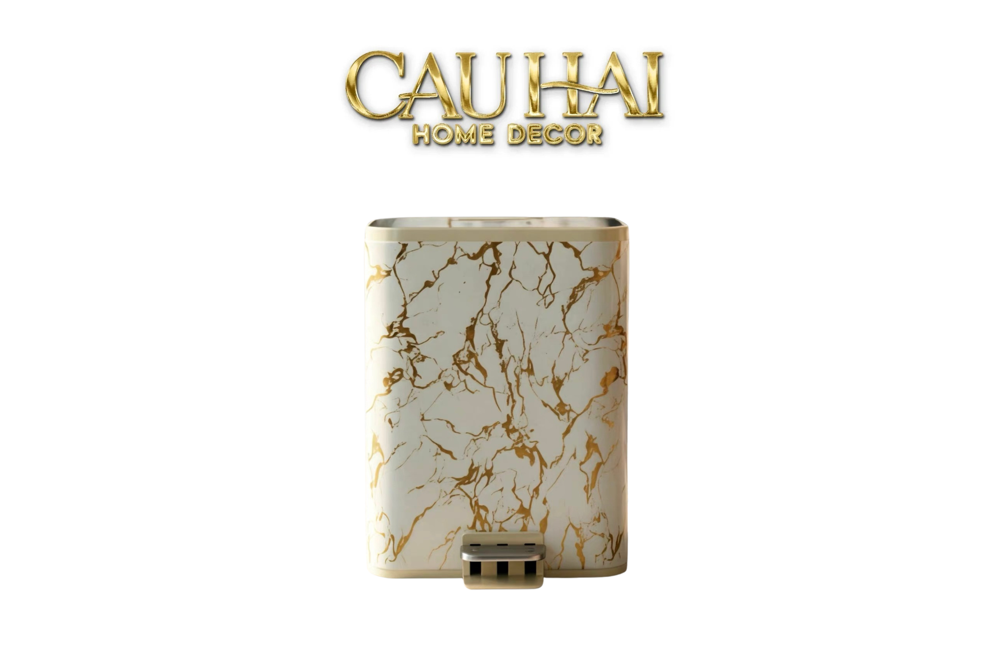 Thùng Rác Bọc Da Đạp Chân Thép Marble Silencieux Ivory 25L
