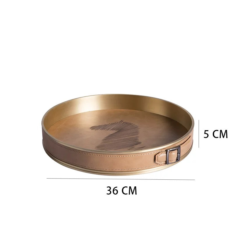 Maison Couture - Khay Da Tròn Dây Cương Da -  Saddle Belt Équestre Héritage Decorative Trays 36x8