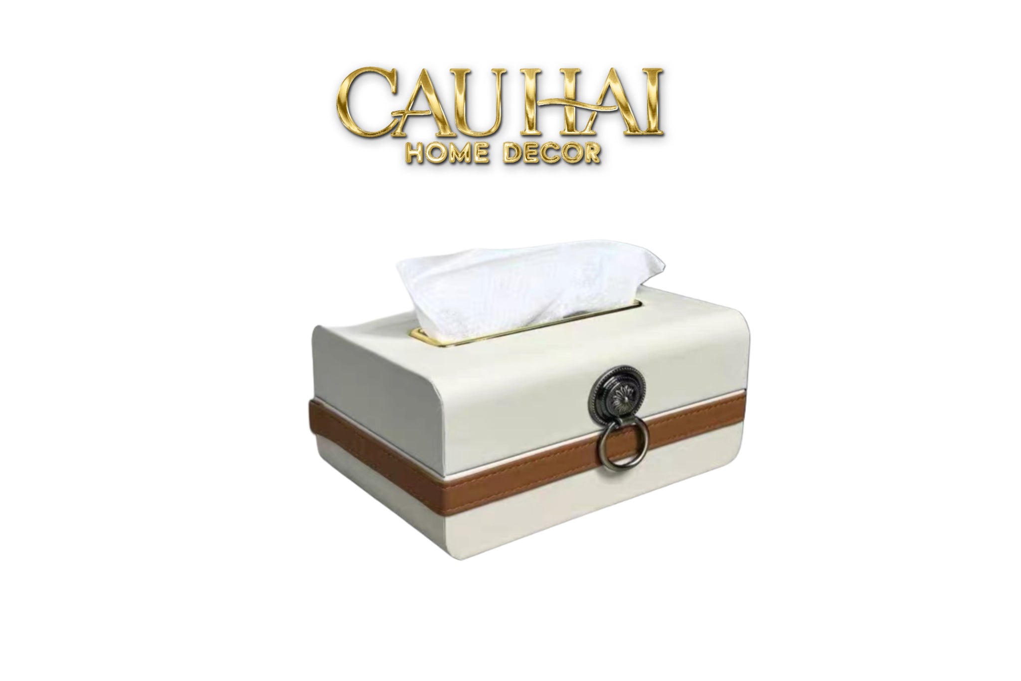 HỘP KHĂN GIẤY LUX IVORY LEATHER WALNUT