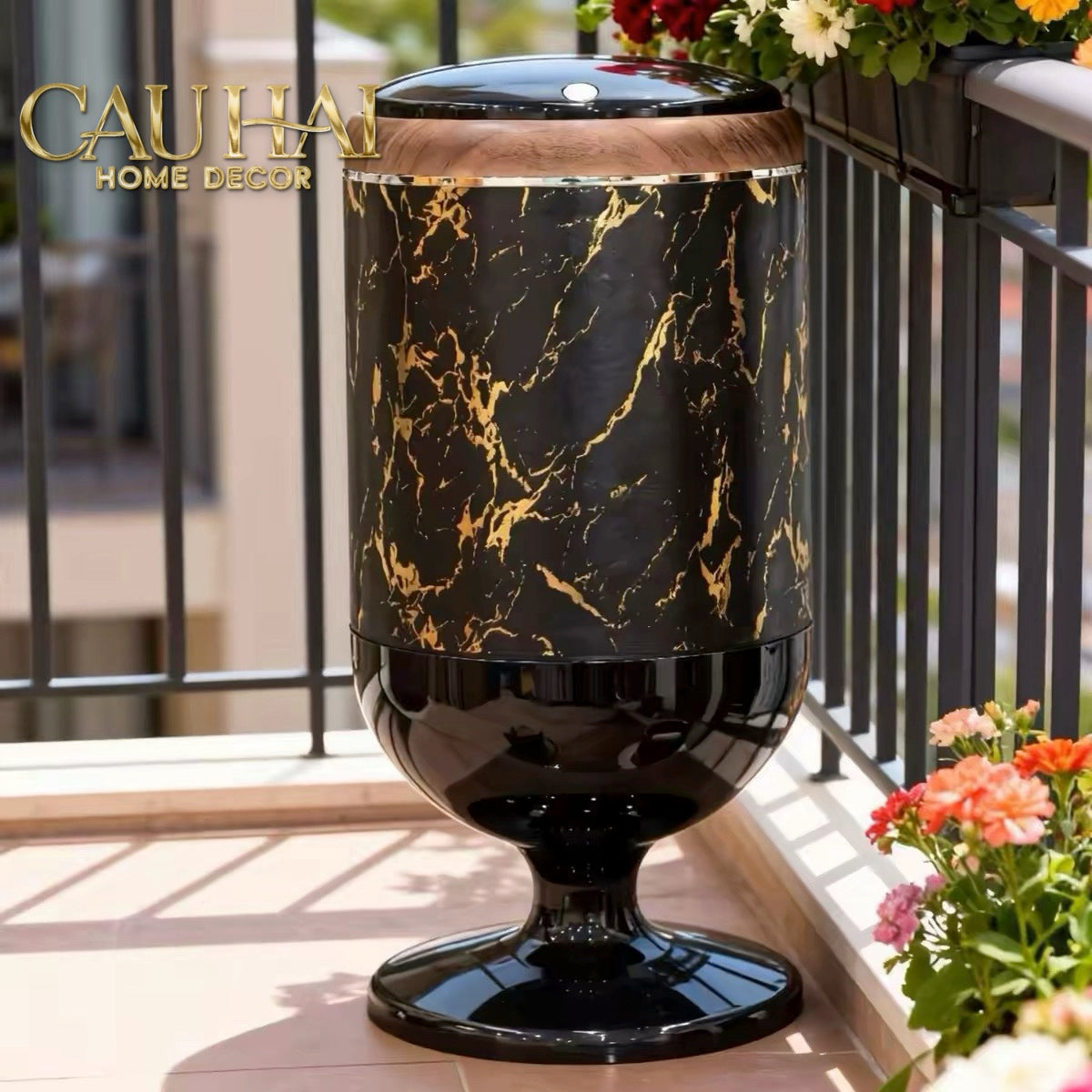 Thùng Rác Cao Cấp 20L Vân Đá - Marble Royale Gold