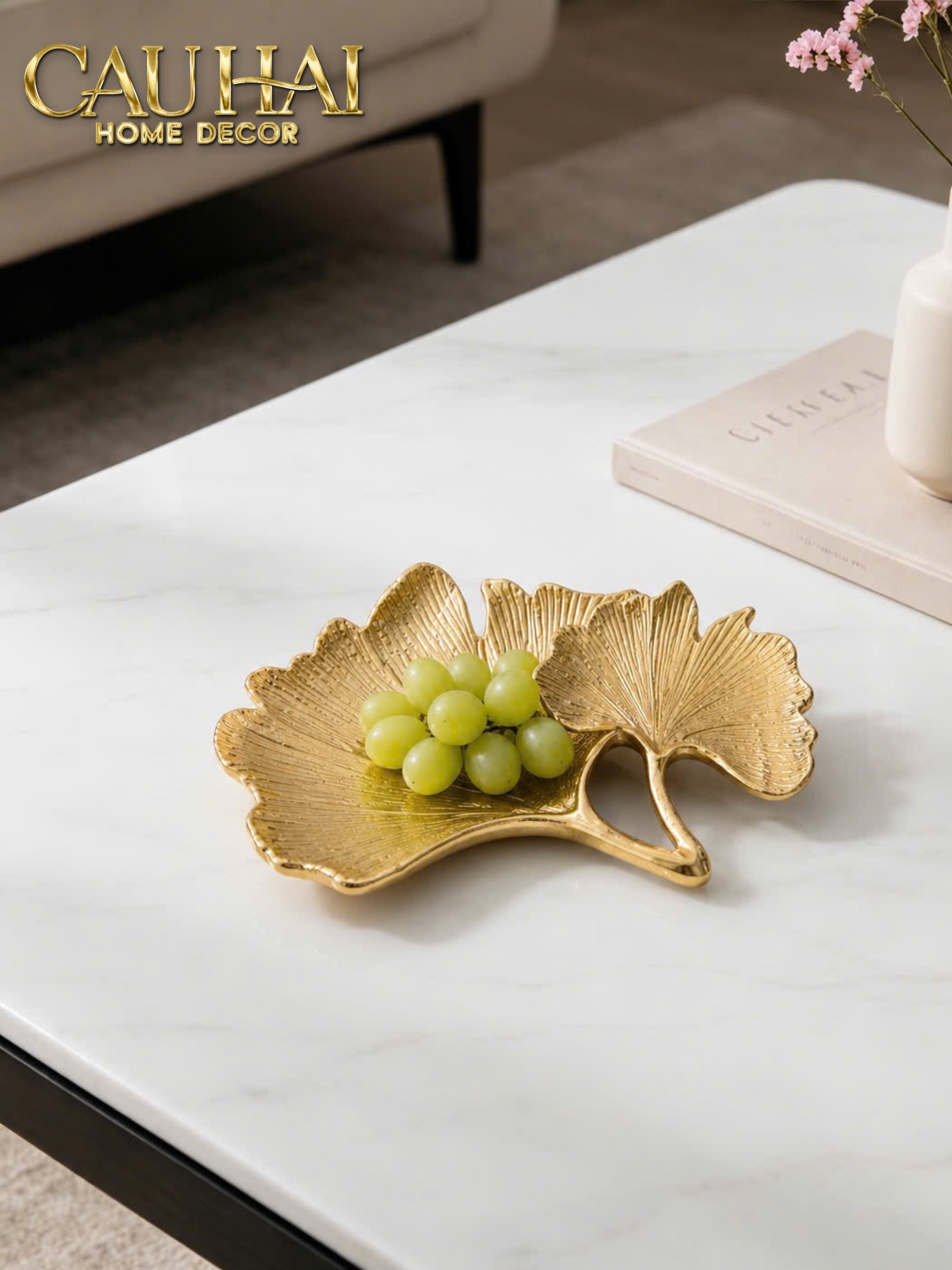Khay Trang Trí Lá Ngân Hạnh Héritage Ginkgo Lumière D’Or 22x20