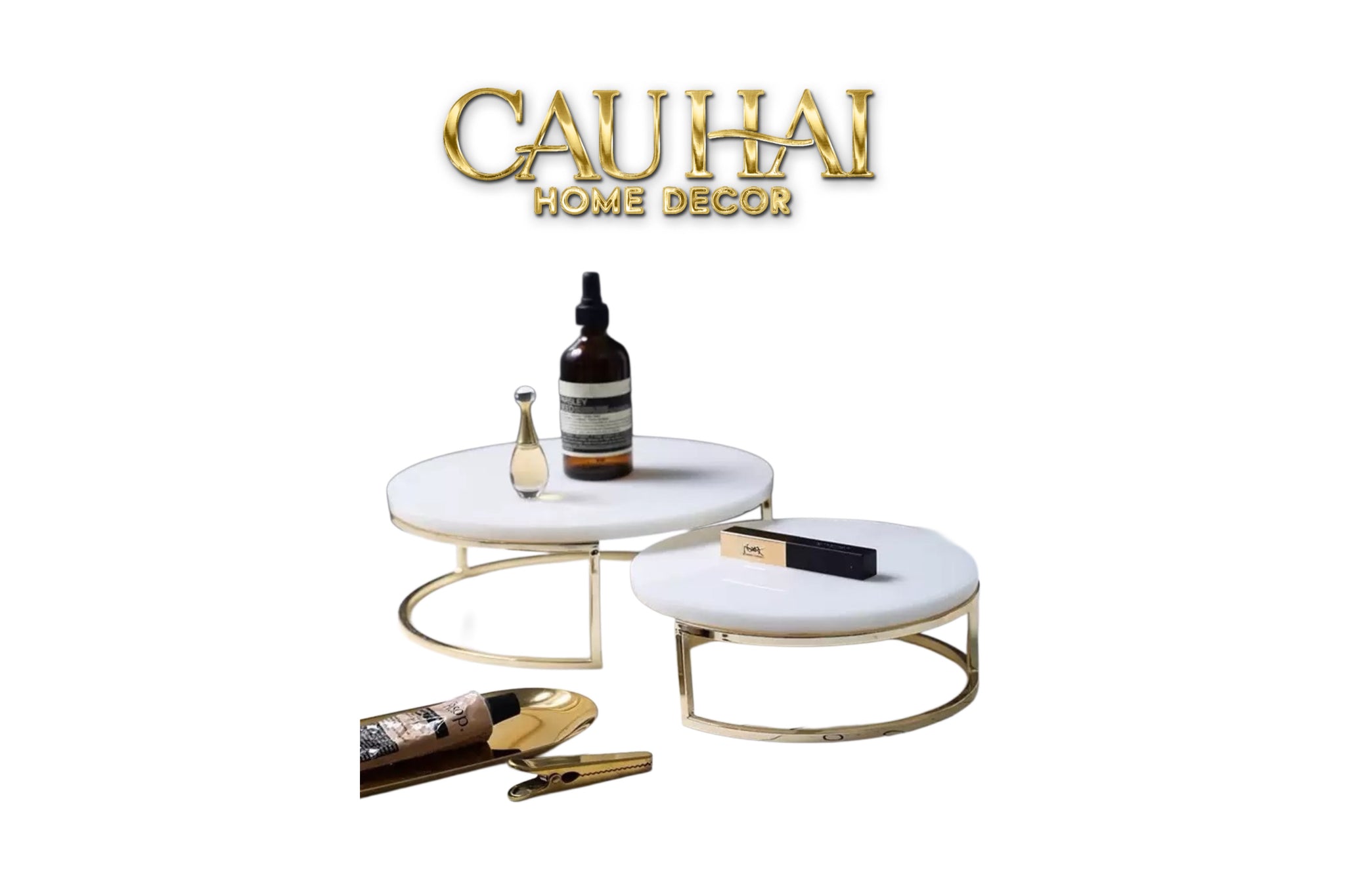 Set 3 Khay Tròn Đá Marble Đế Bánh Arthur Prime Metropolitan Decorative Trays & Cake Stand D17.5 D20 D25