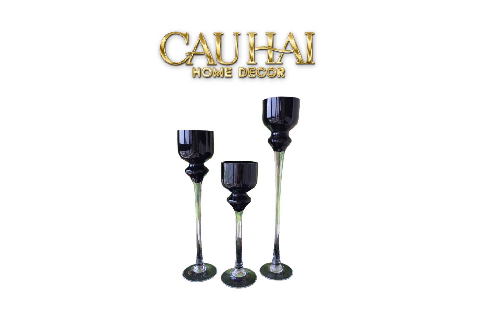 Maison Couture - Set 3 bình pha lê đen Chân Cao Allure Cristallerie Noire Rituel 40/50/60