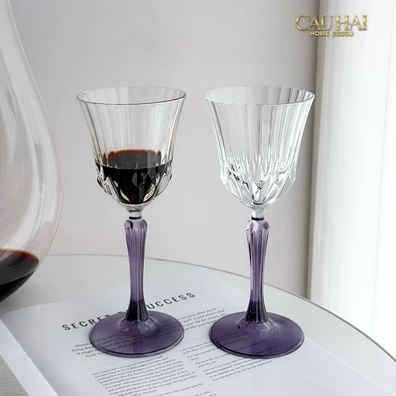 Set 2 Ly Vang Diamond Goblet     Plum Crystal 200Ml
