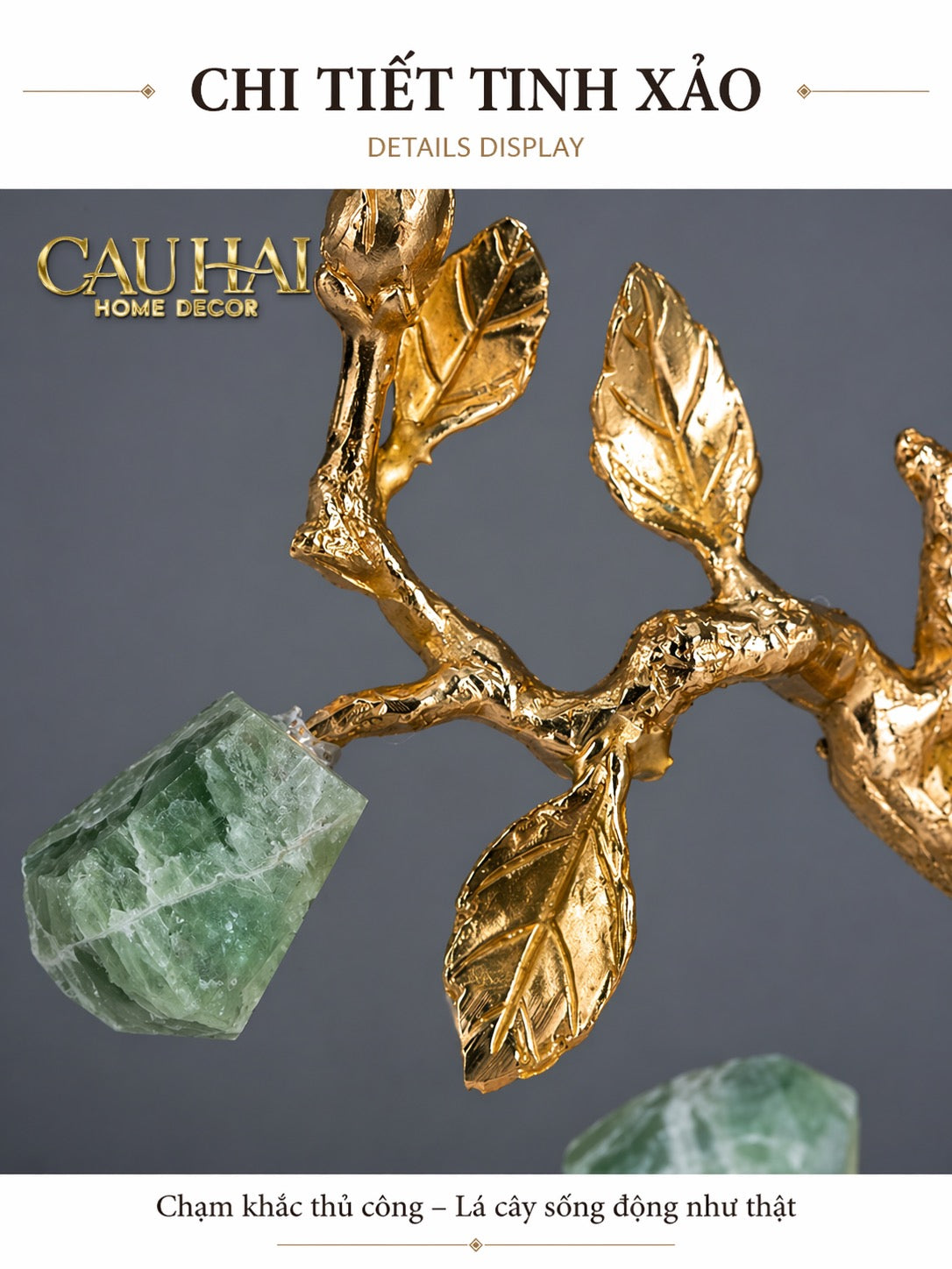 Maison Couture - Tượng  Nhân Sâm Bằng Đồng Đá Thạch Anh Xanh -  Brasson Aventurine Quartz - Root Of Eternity 9x30x27