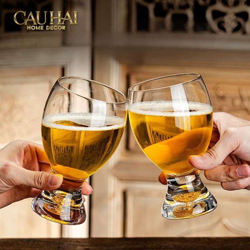 Set 2 Ly Bia Thuỷ Tinh Glacier Golden Diamond Cocktail Glasses  370Ml