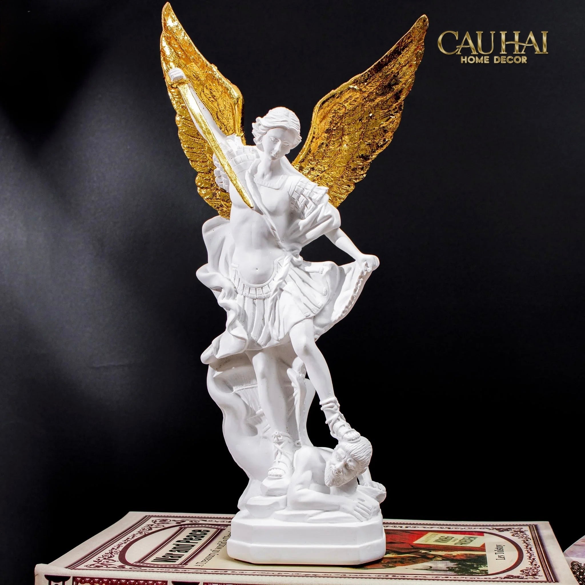 Maison Couture - Tượng Thiên Thần  Dát Vàng Gilded Drapery Archangel  Sculptures 31x23x86cm